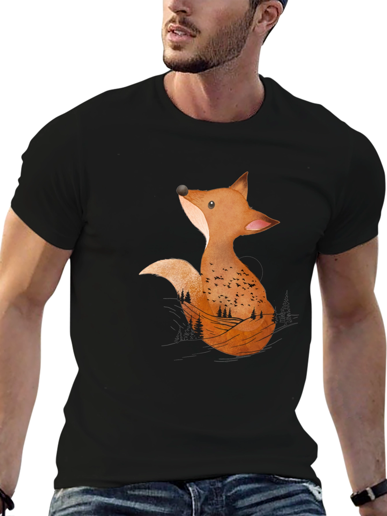 Black Fox Graphic Print Tee - Nature Inspired Design view 6