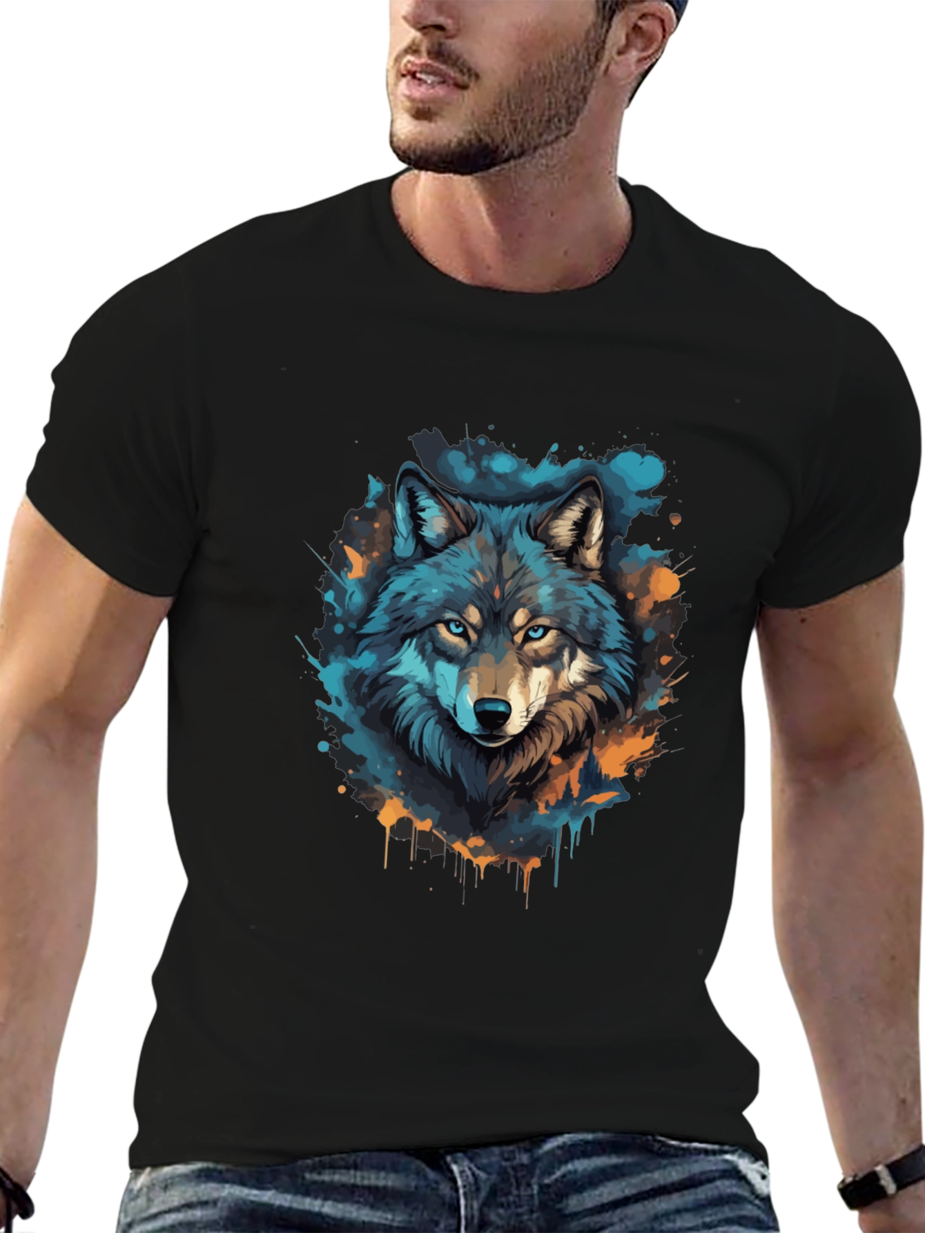 Black Wolf Graphic Tee - Black Cotton T-Shirt view 6