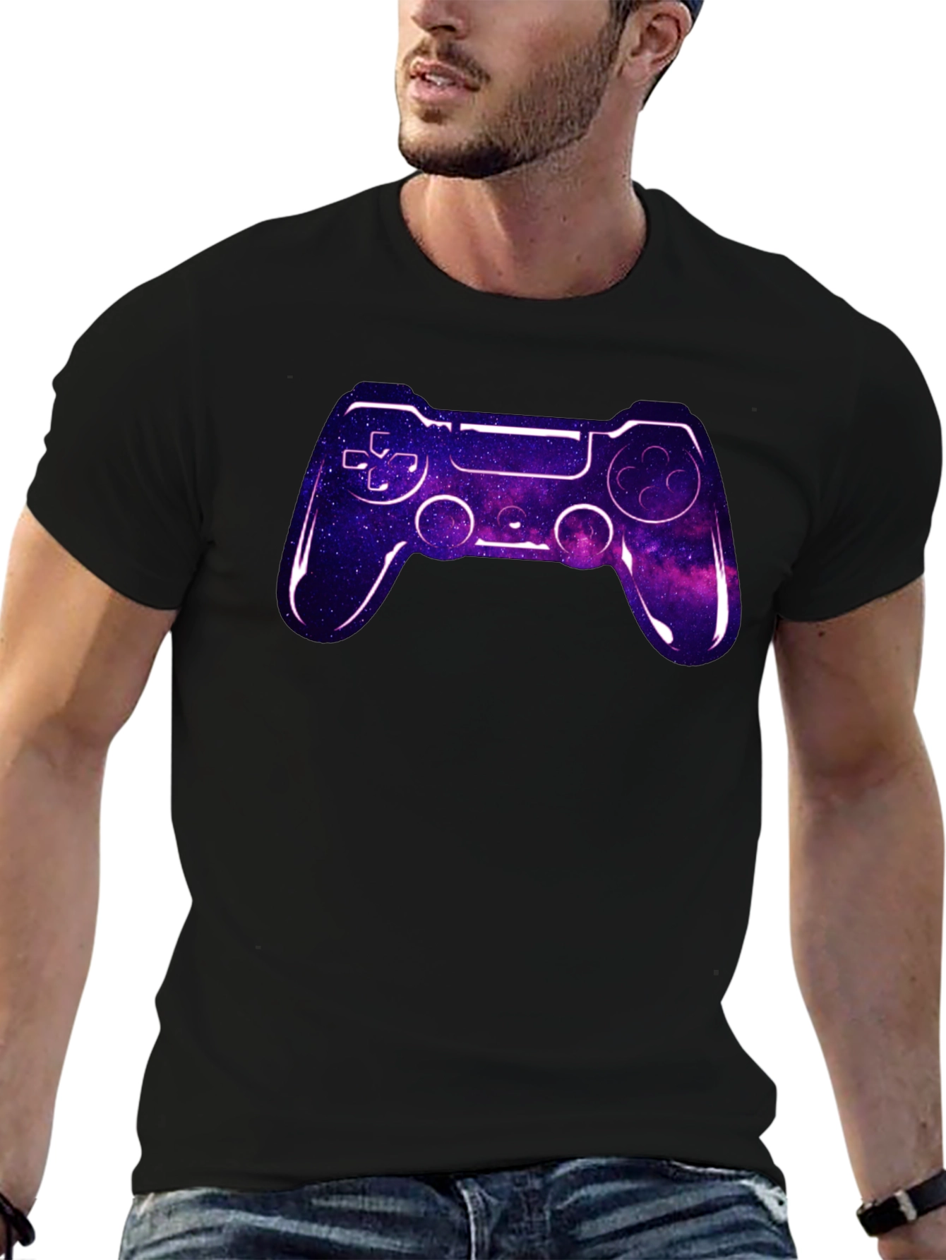 Black Gaming Controller Graphic Tee - Galaxy Design view 6