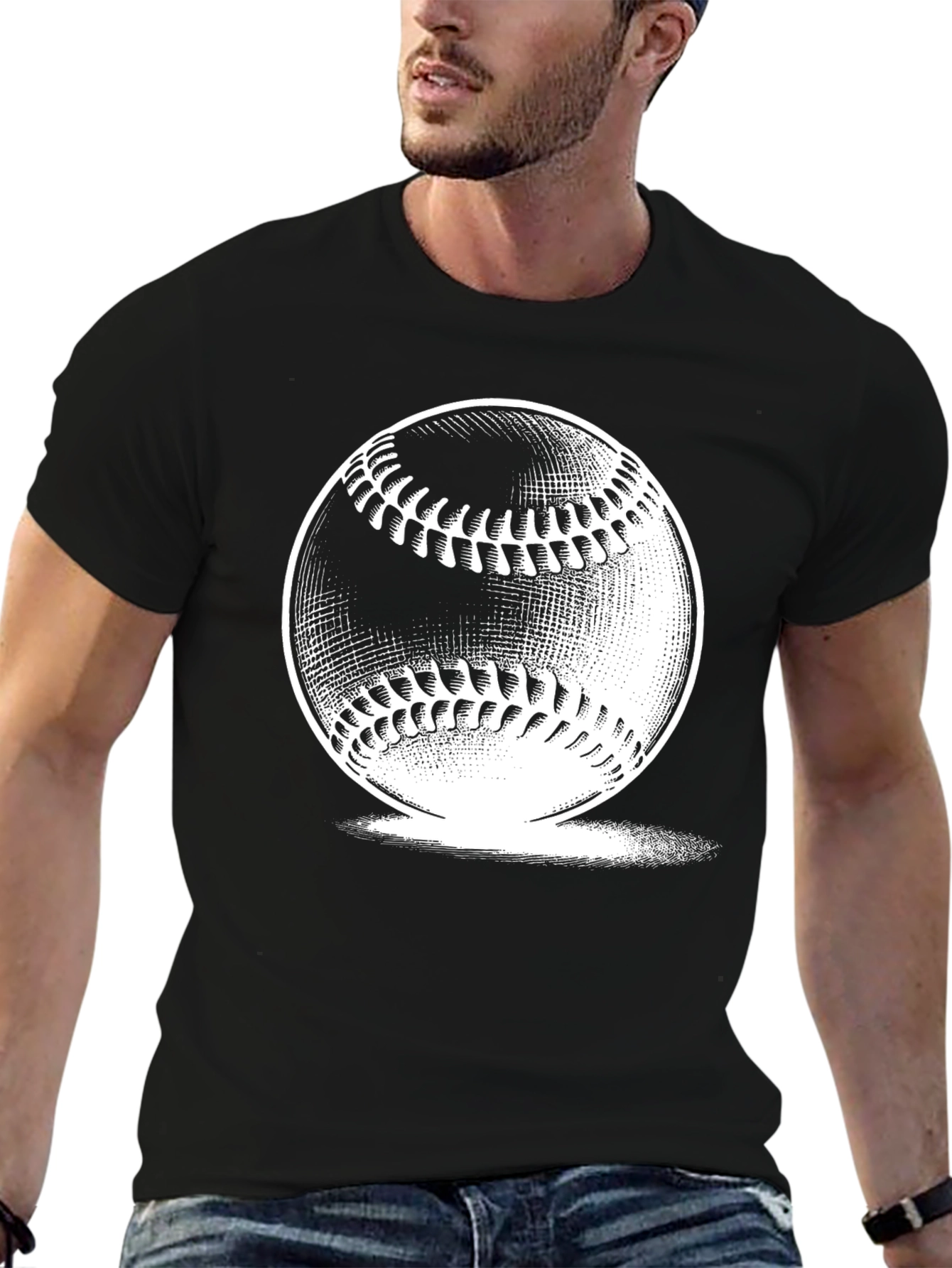 Black Baseball Graphic Print Black T-Shirt view 6