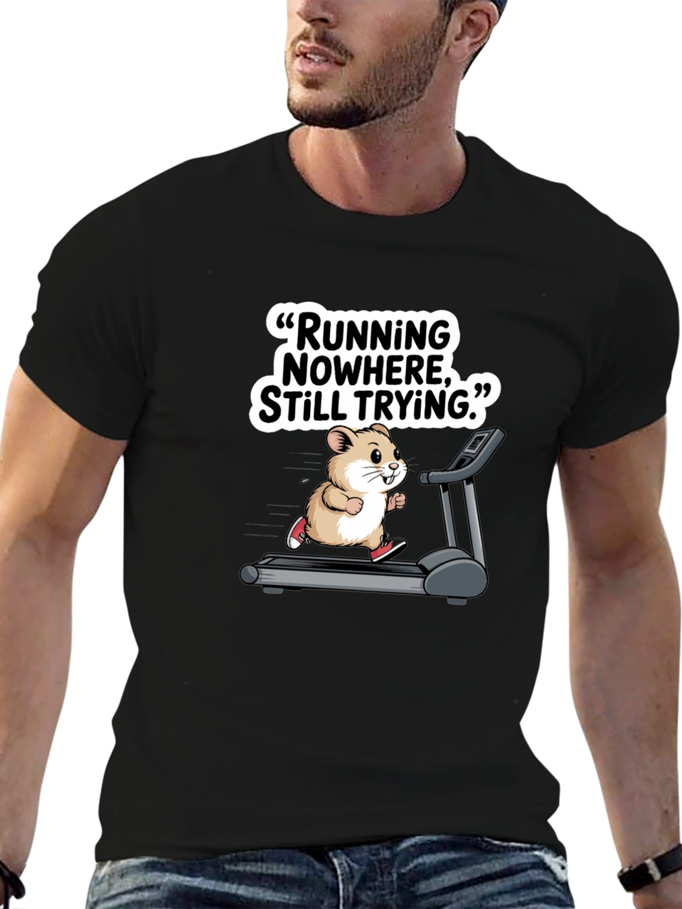 Black Hamster Treadmill Graphic Tee - Funny Workout Shirt view 6