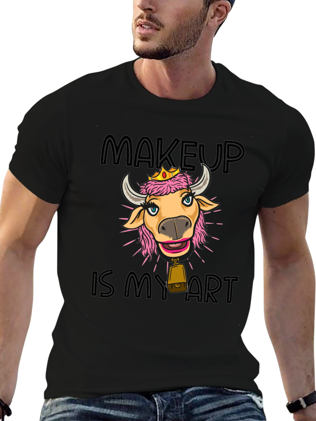 Black Makeup is My Art T-Shirt - Cute Cow with Crown view 6
