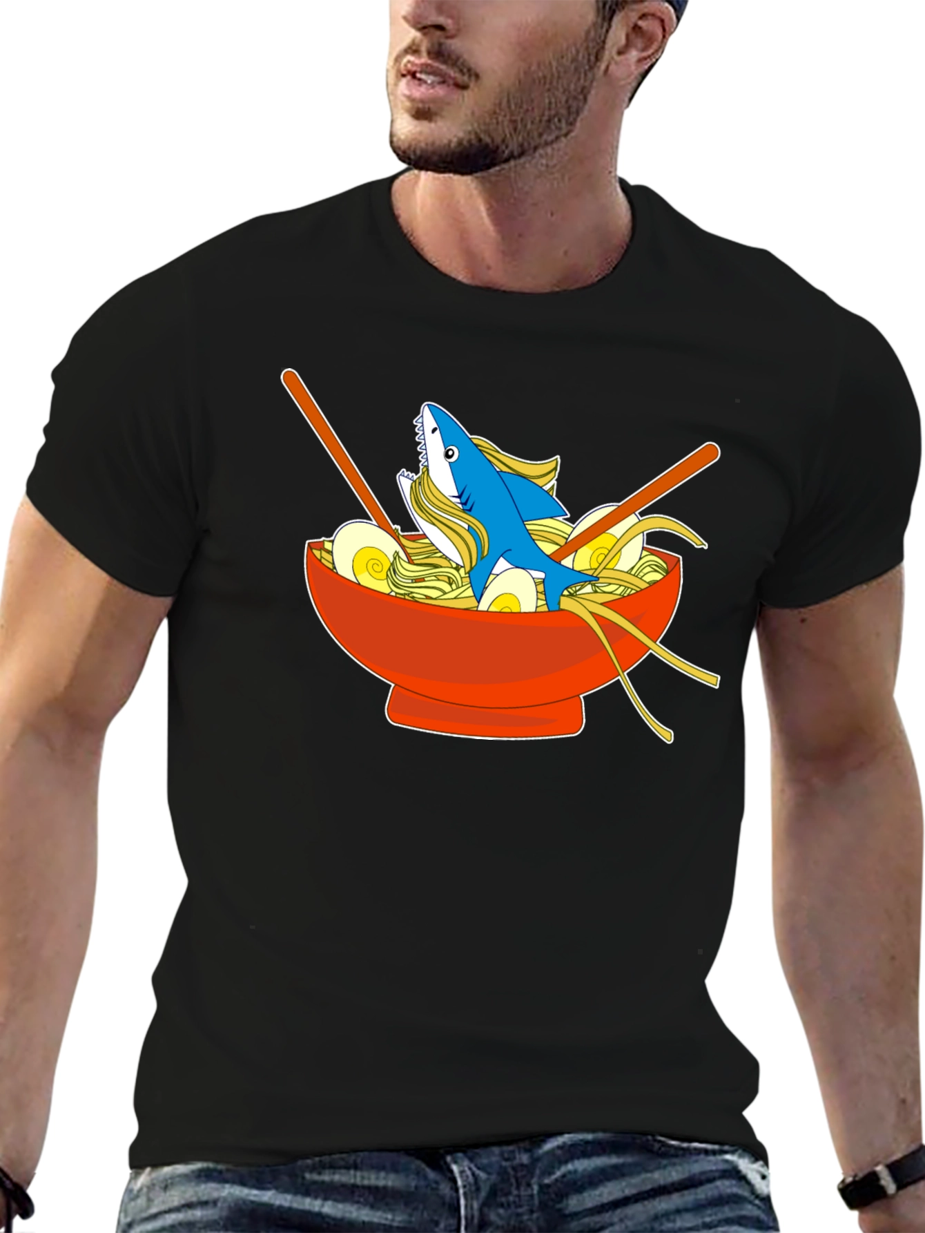 Black Shark Ramen Bowl T-Shirt - Unique Anime Style Tee view 6
