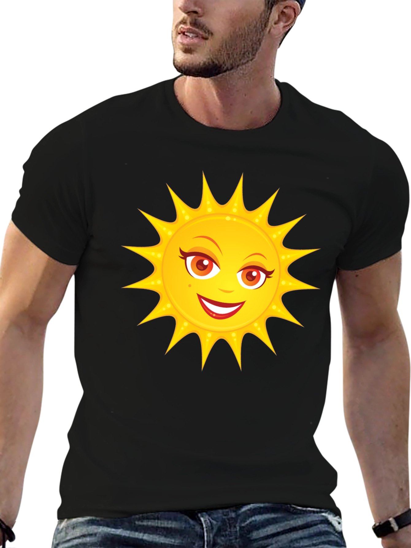 Black Sunny Day Graphic Tee - Fun Black Cotton T-Shirt view 6