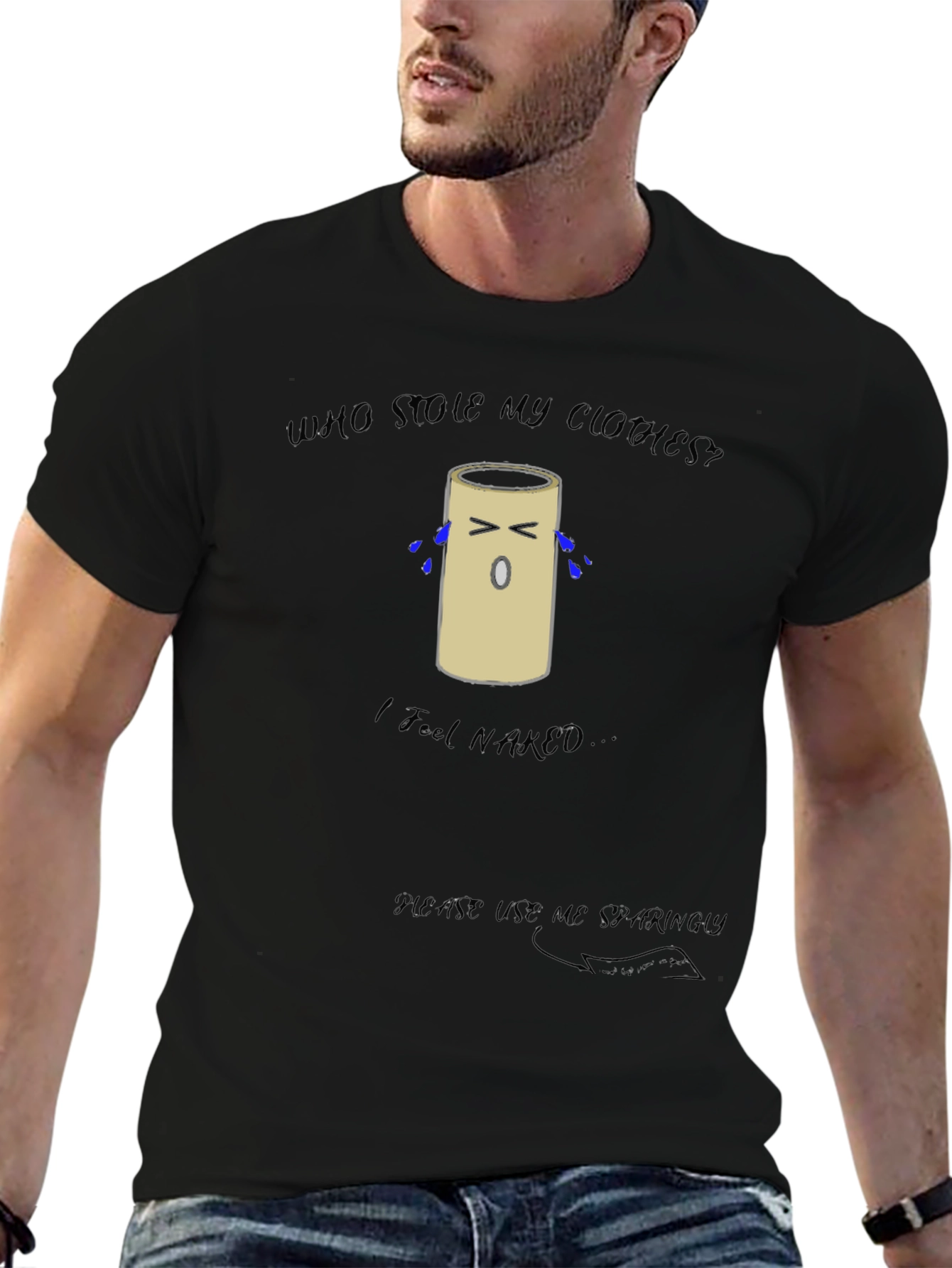 Black Humorous Toilet Paper Roll T-Shirt view 6