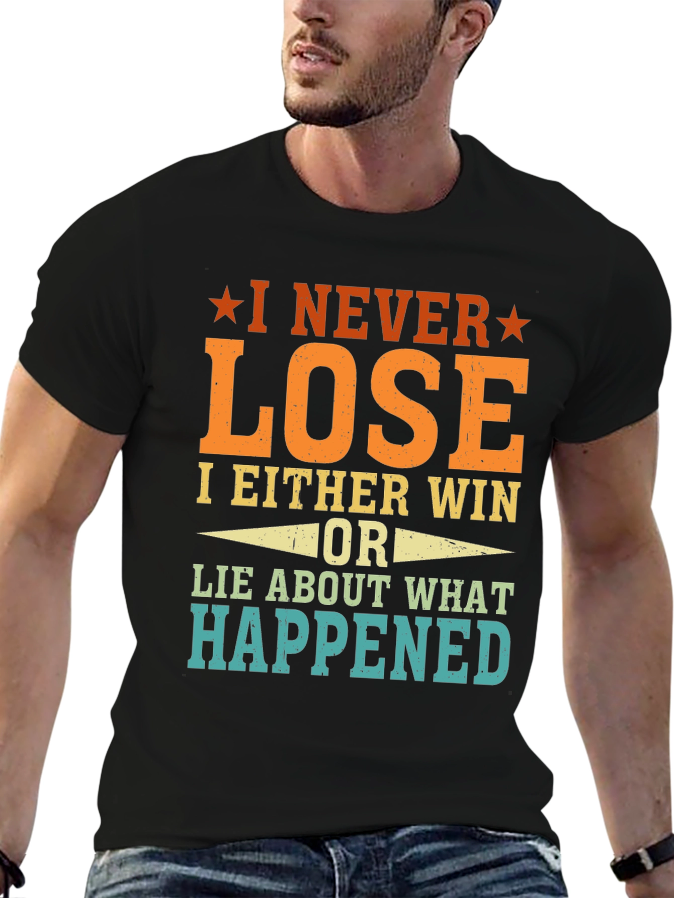 Black I Never Lose Funny T-Shirt view 6