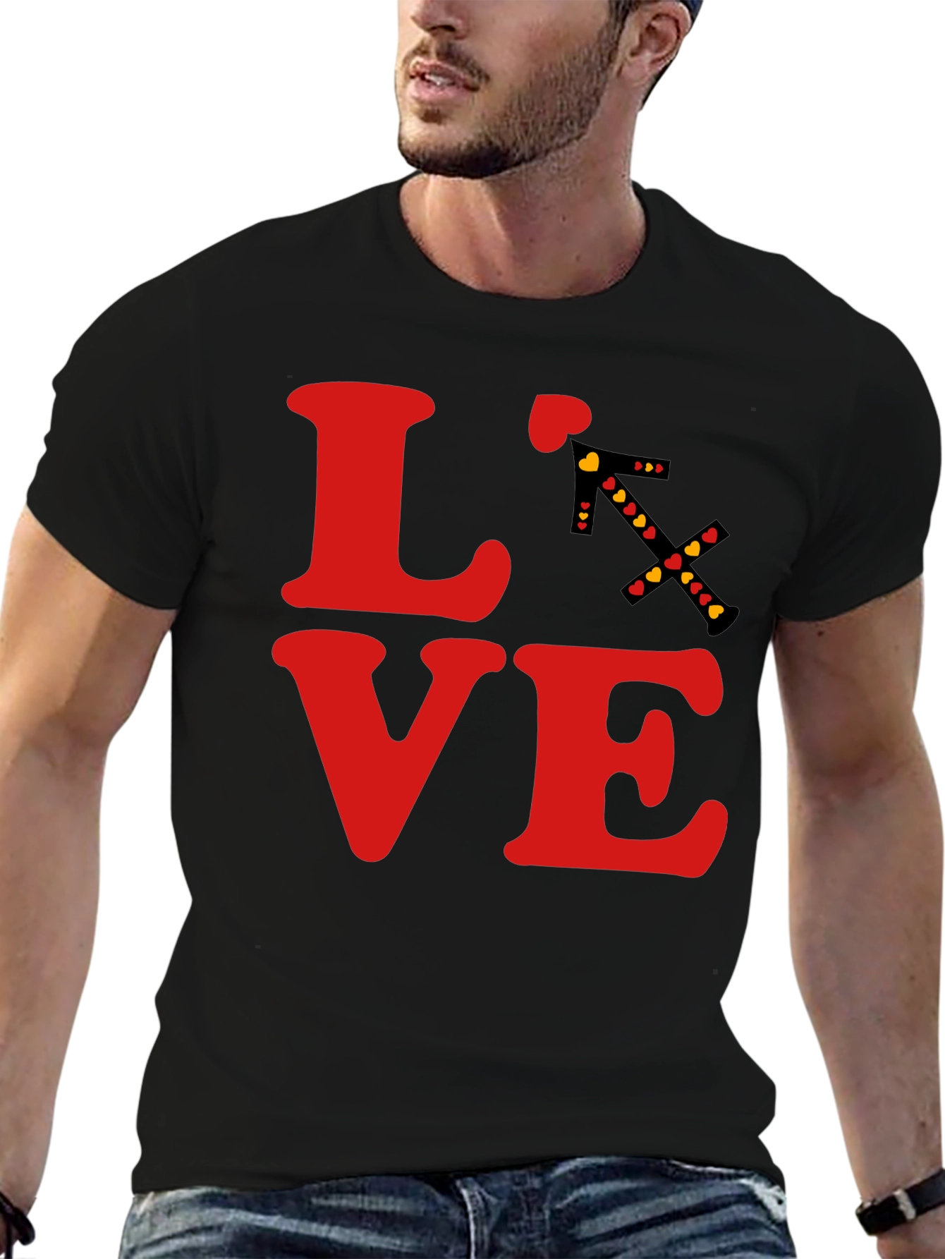 Black LOVE T-Shirt - Sagittarius Arrow Heart Design view 6