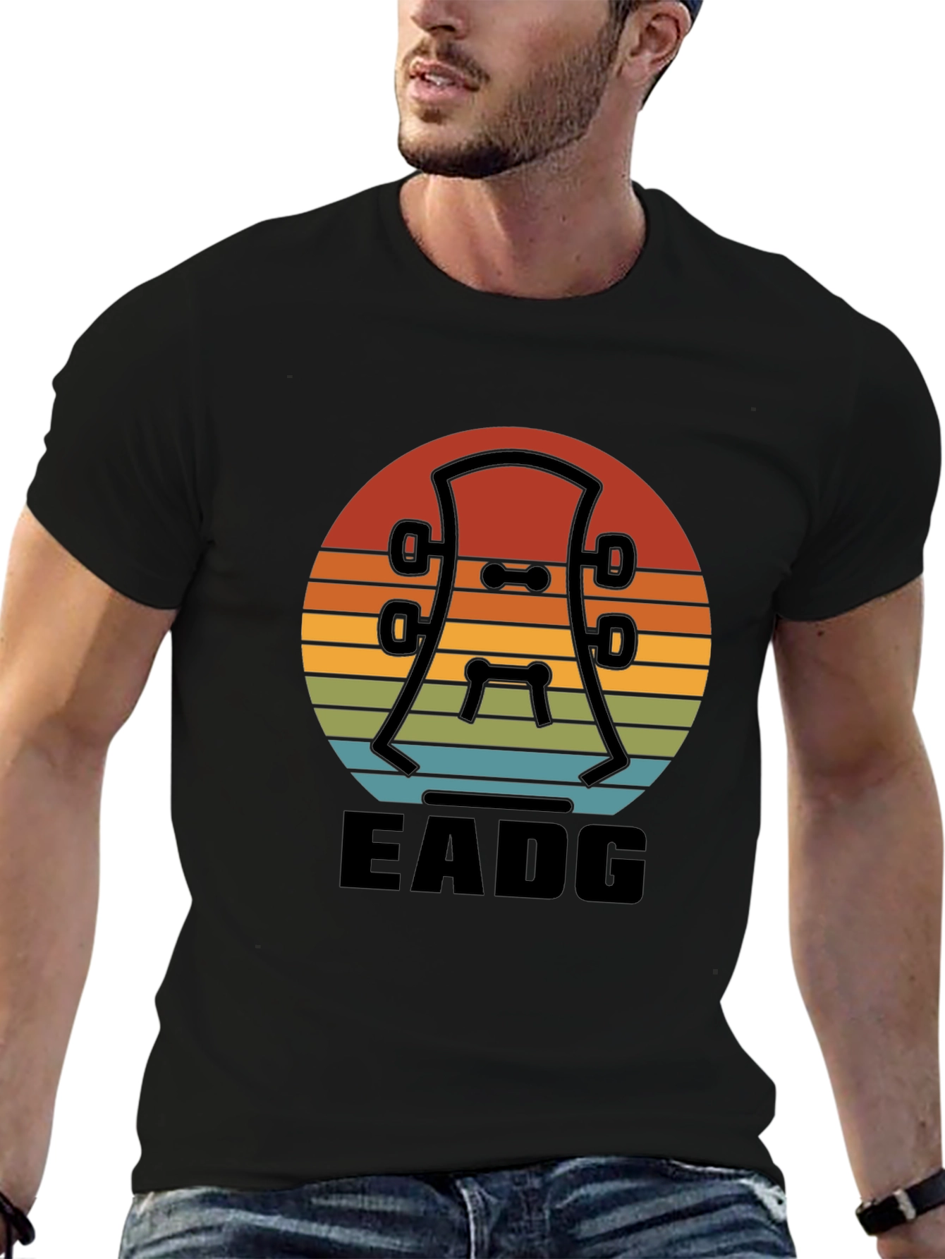 Black Vintage Guitar Headstock T-Shirt - EADG Tuning view 6