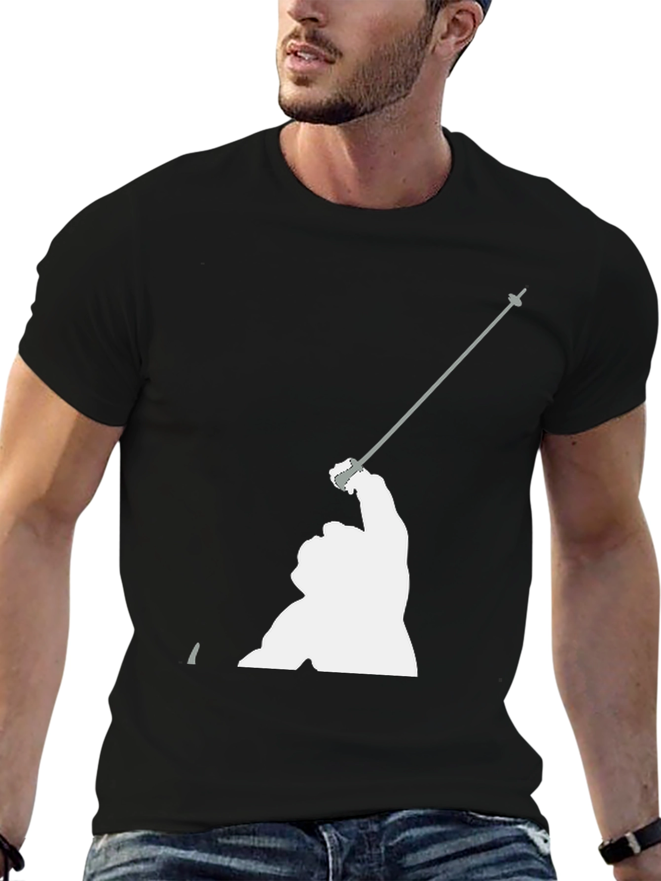 Black Fencing Graphic T-Shirt - Sporty Black Tee view 6