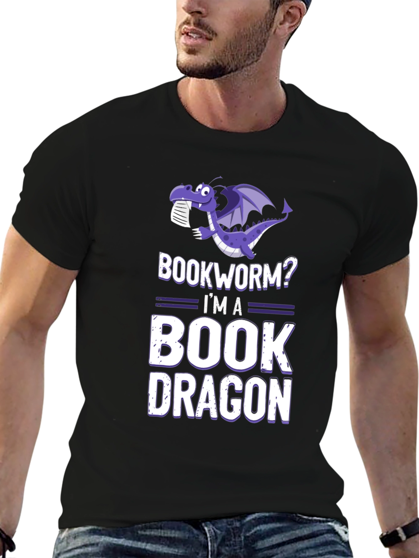 Black Bookworm? I'm a Book Dragon T-Shirt view 6