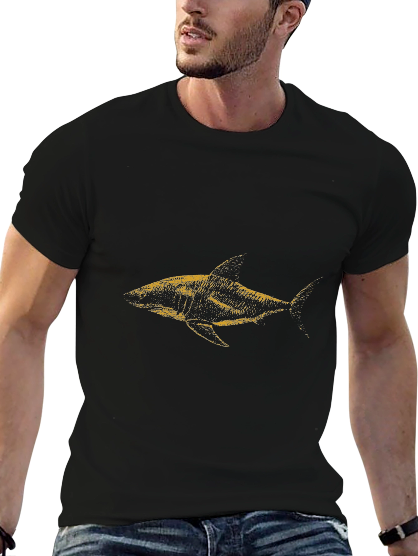Black Black Shark Graphic T-Shirt - Men's Casual Tee view 6