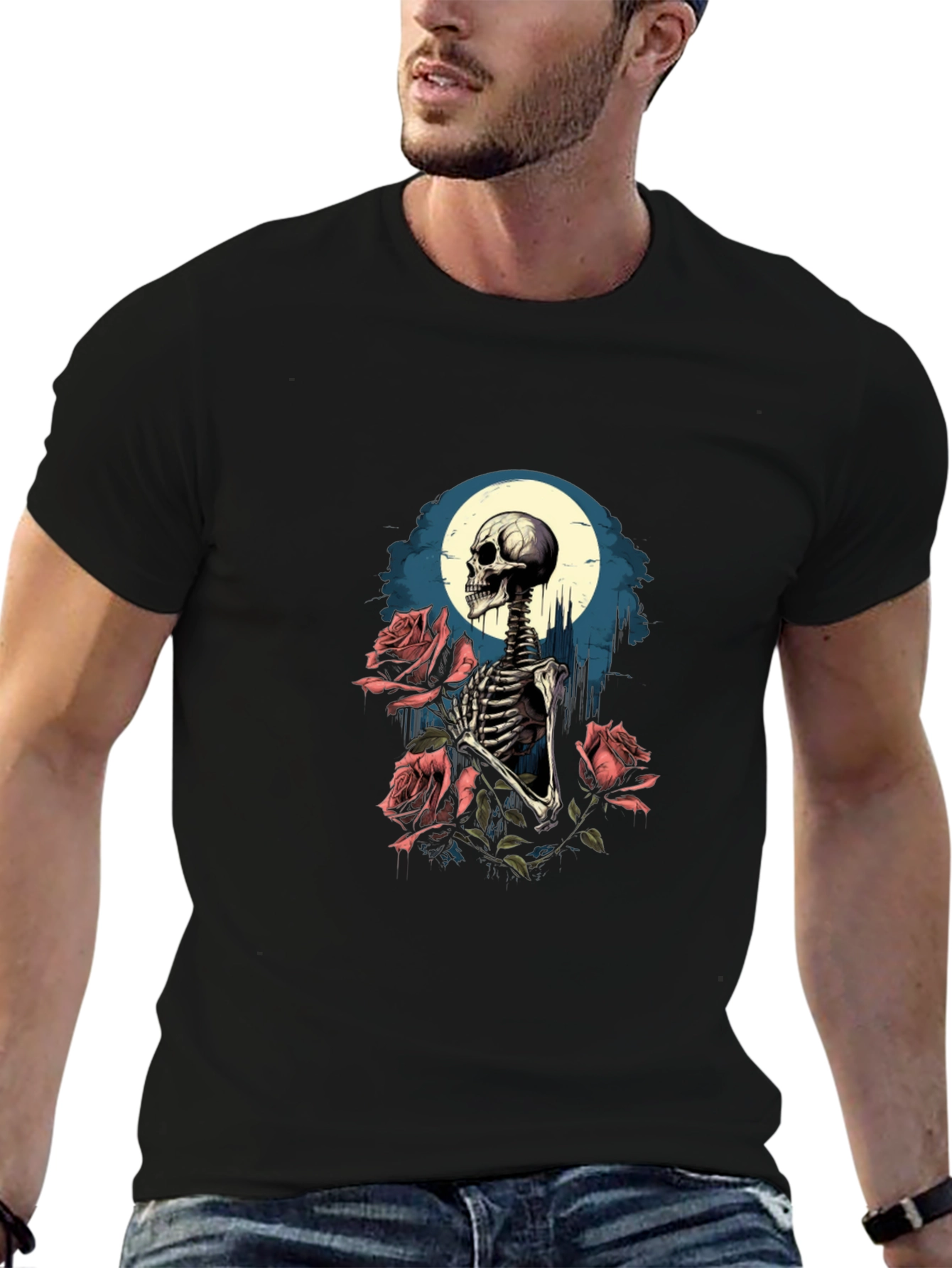 Black Skeleton & Roses Graphic Tee - Men's Black T-Shirt view 6