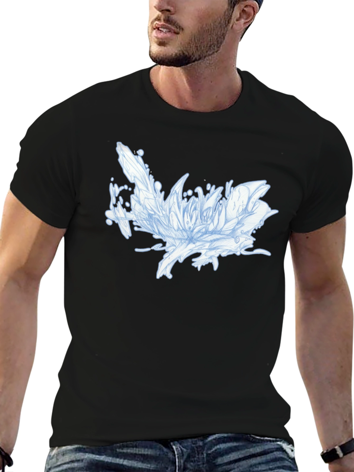 Black Abstract Floral Graphic Black T-Shirt view 6