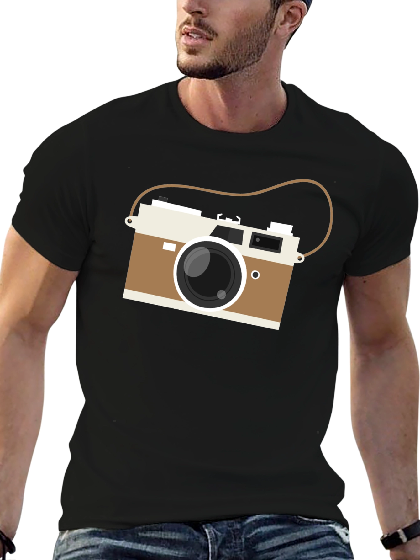 Black Vintage Camera Graphic Tee - Black Casual T-Shirt view 6