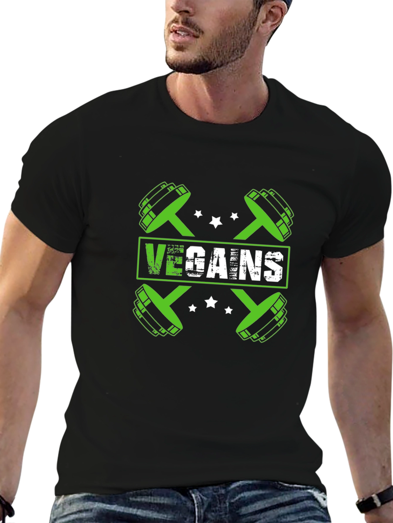 Black Vegan Gains T-Shirt - Fitness & Vegan Lifestyle Tee view 6