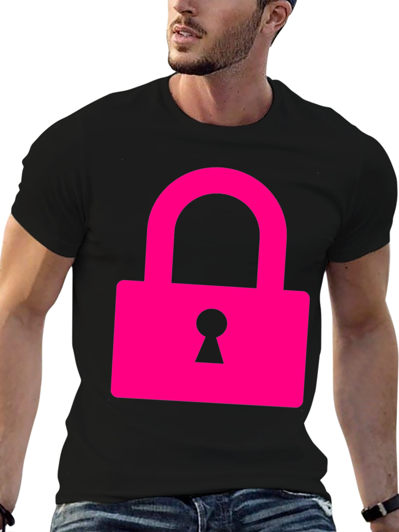 Black Cool Pink Lock Graphic T-Shirt view 6