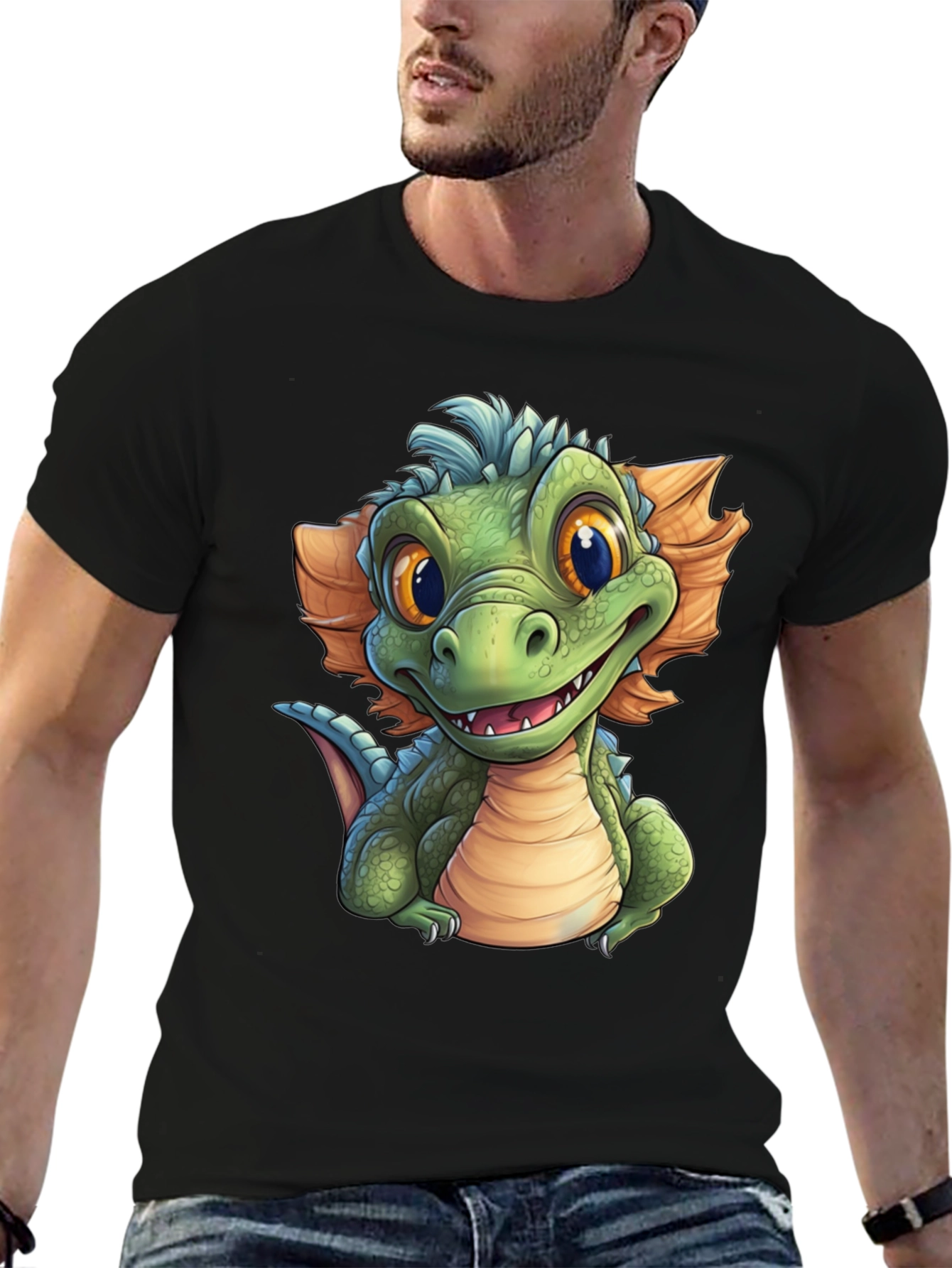 Black Cartoon Dragon Graphic T-Shirt - Fun & Unique Design view 6