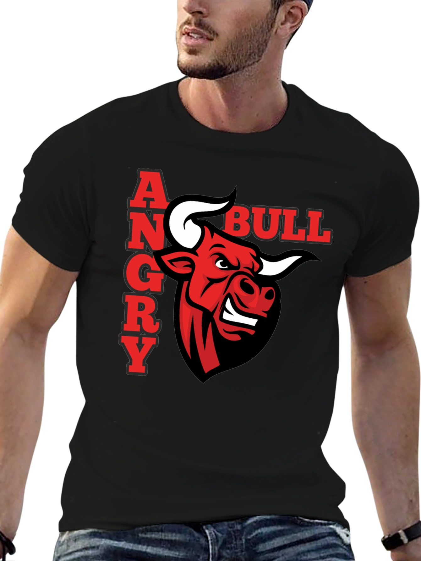 Black Angry Bull Graphic T-Shirt - Black Casual Tee view 6