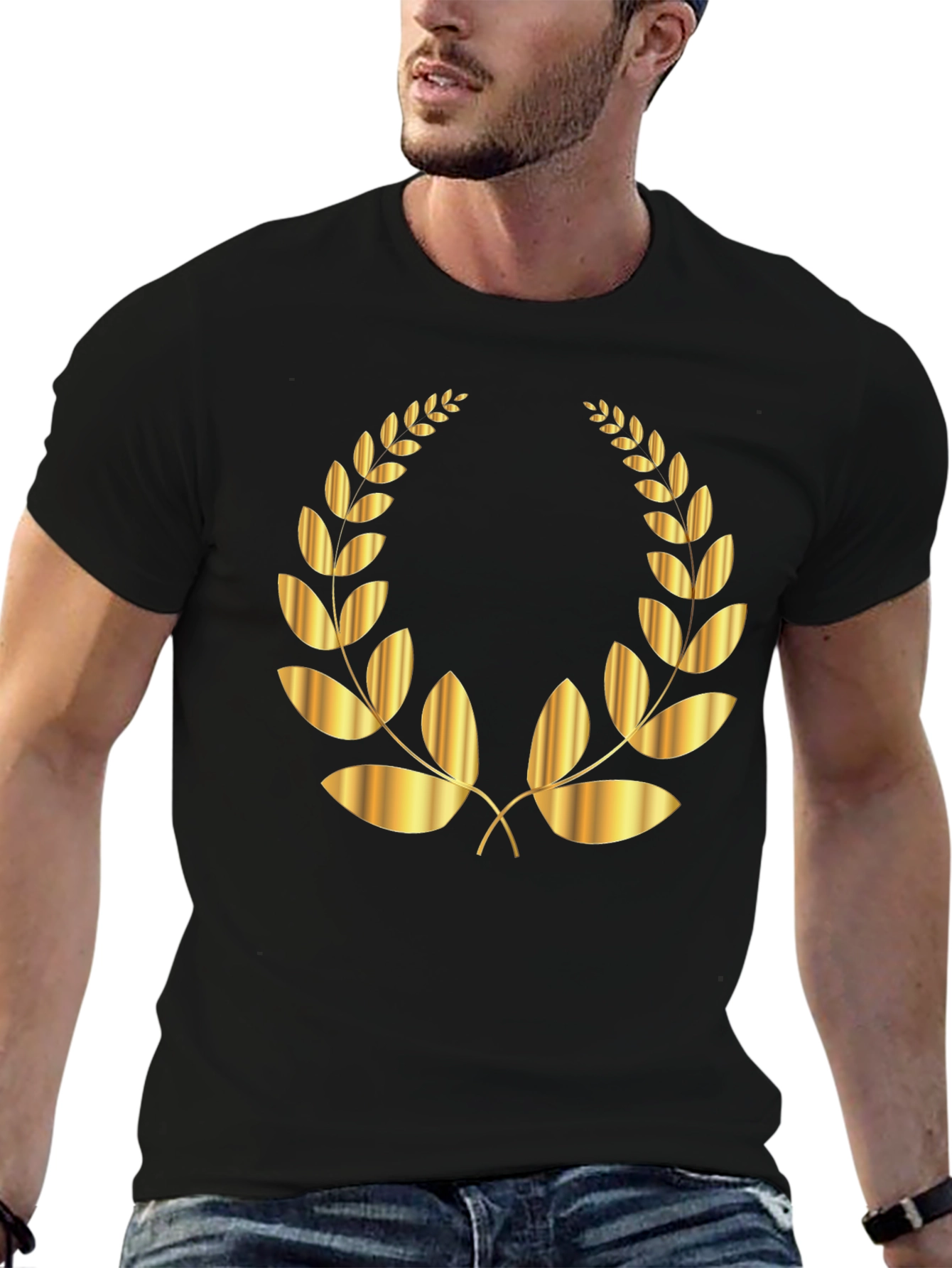 Black Golden Laurel Wreath Black T-Shirt view 6