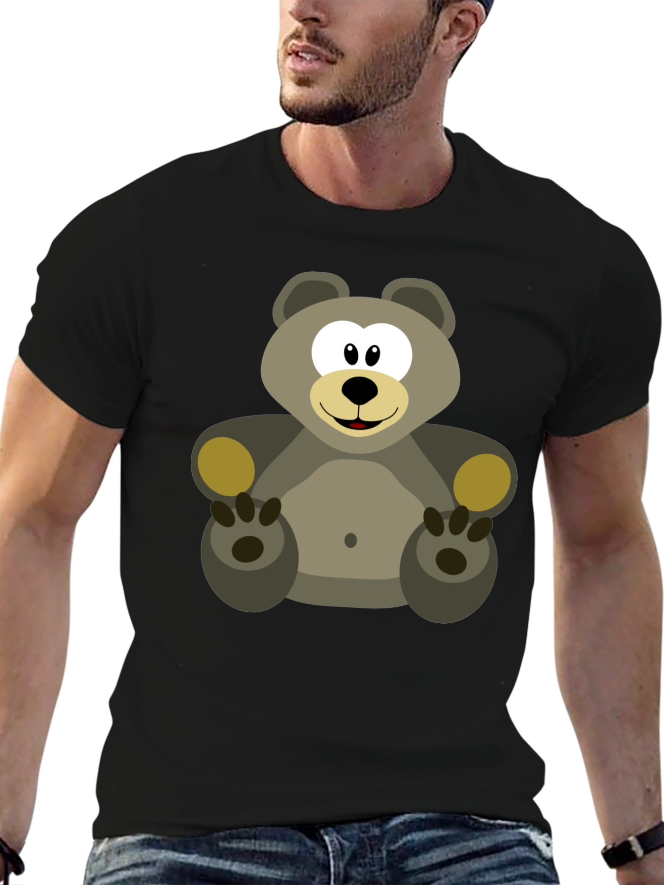 Black Cartoon Bear Graphic Tee - Black Cotton Blend view 6