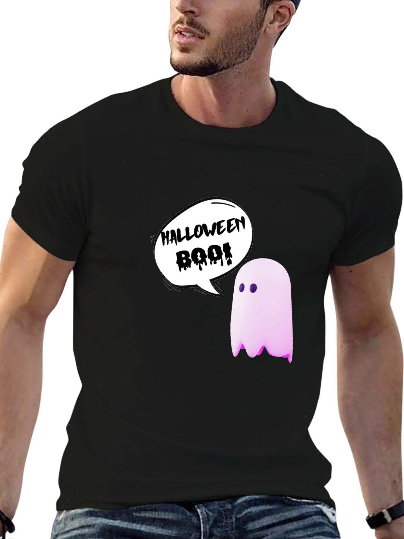 Black Halloween Ghost Boo! T-Shirt view 6