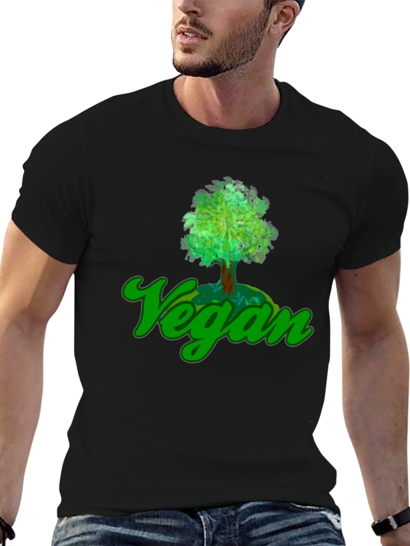 Black Vegan Tree T-Shirt - Eco-Friendly Design view 6