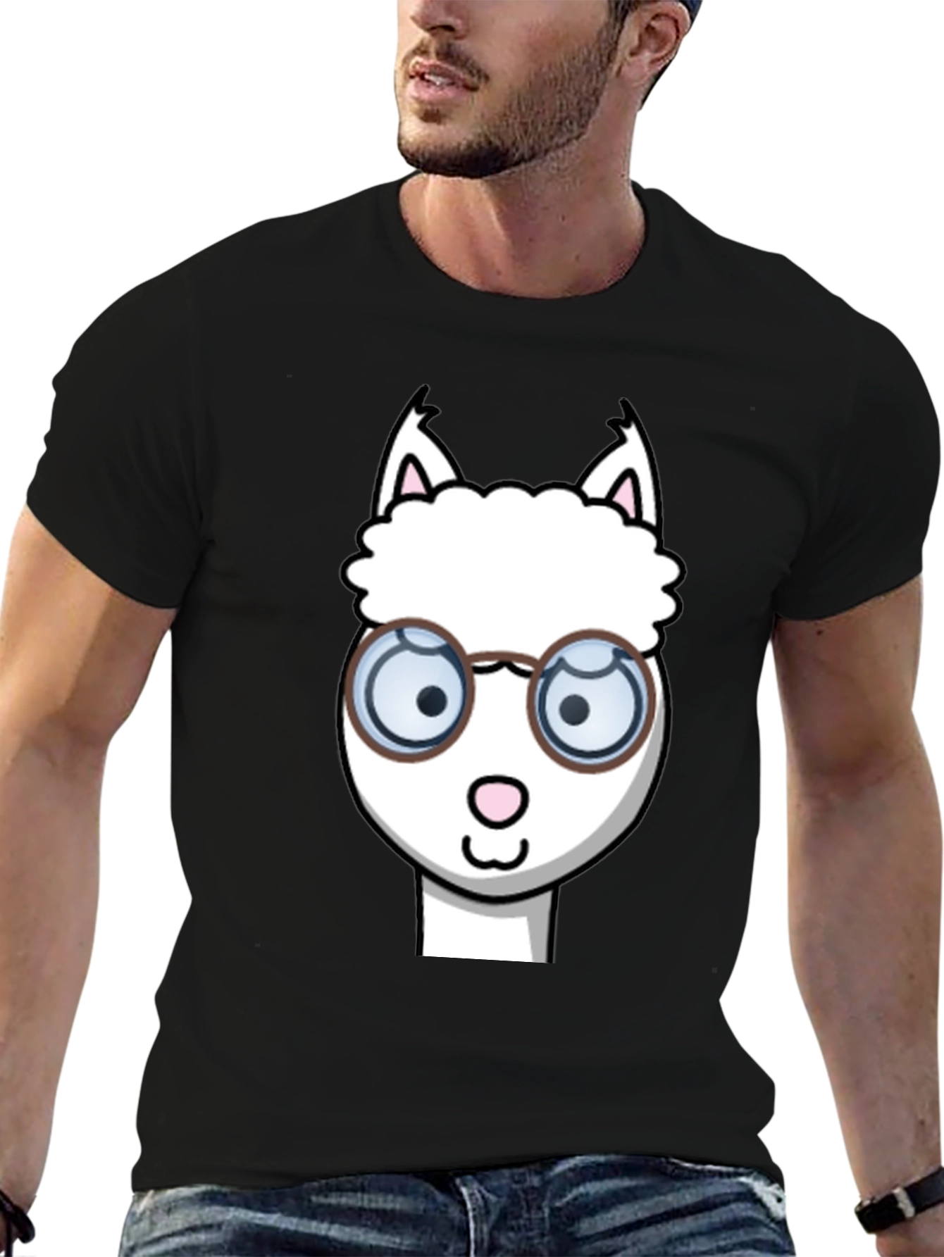 Black Alpaca T-Shirt - Funny Cartoon Design view 6