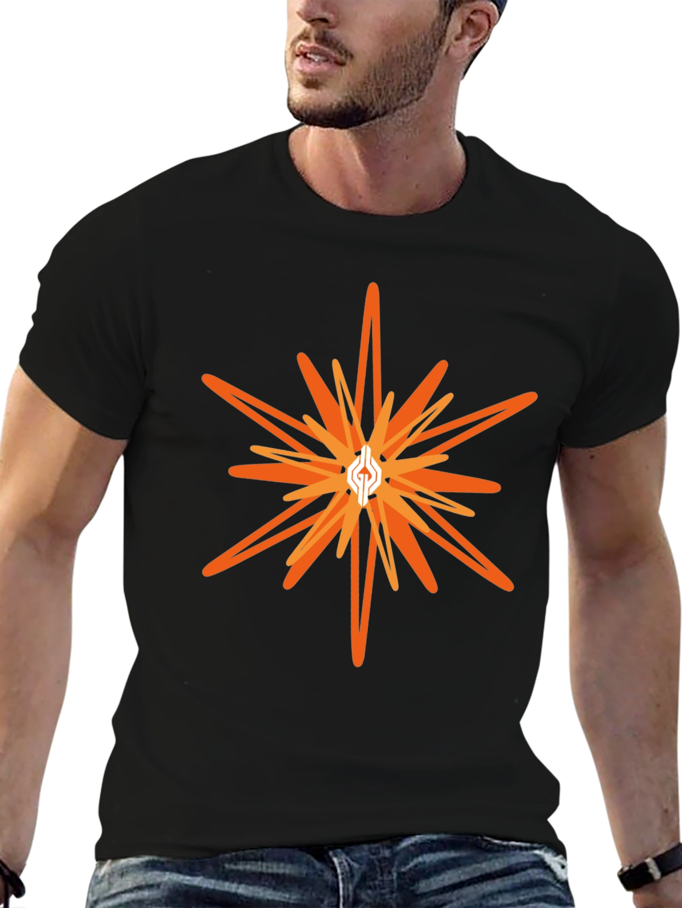Black Men's Black T-shirt with Abstract Starburst Graphic view 6