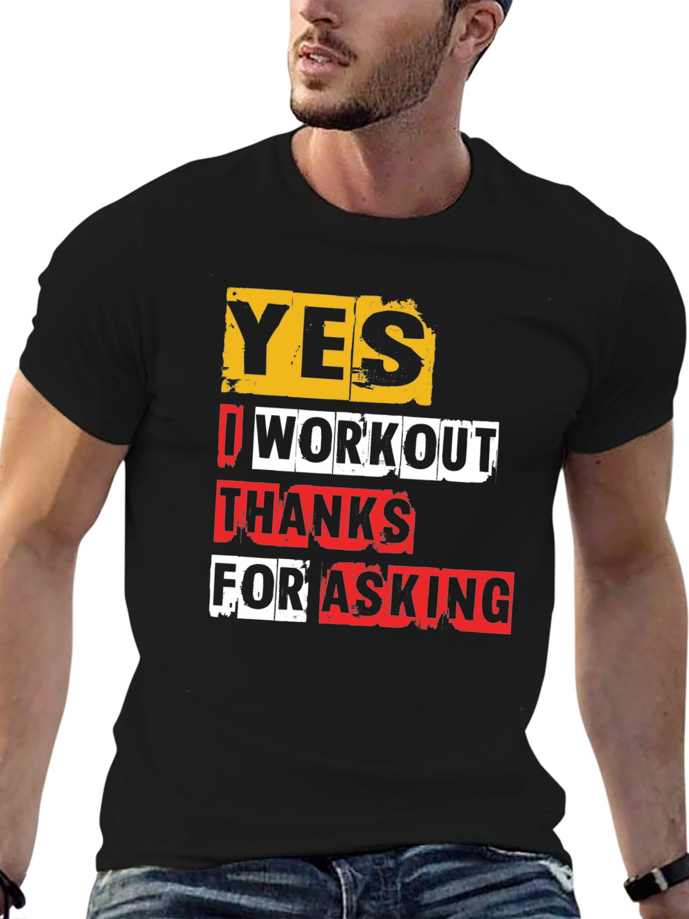 Black Workout Gym Shirt - Yes I Workout - Funny Fitness Tee view 6