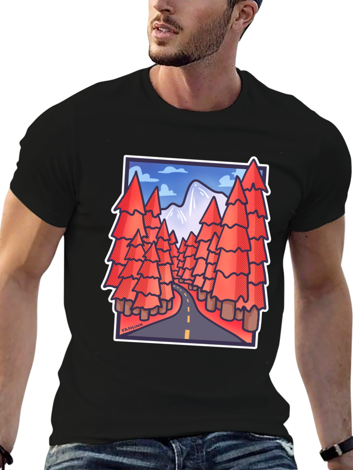 Black Road Trip Trees Graphic Tee - Black Cotton Blend view 6