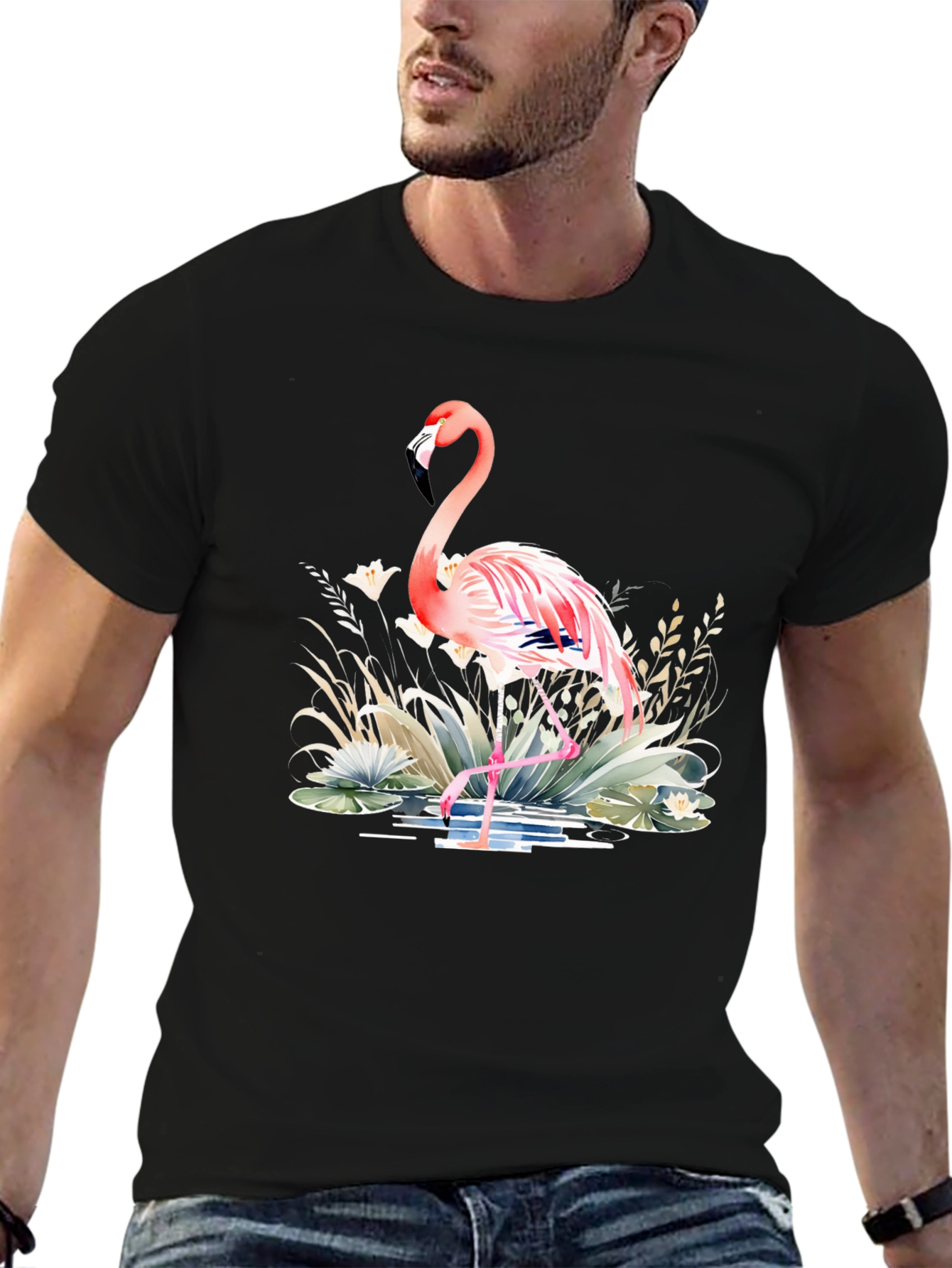 Black Flamingo Graphic Tee - Tropical Style view 6