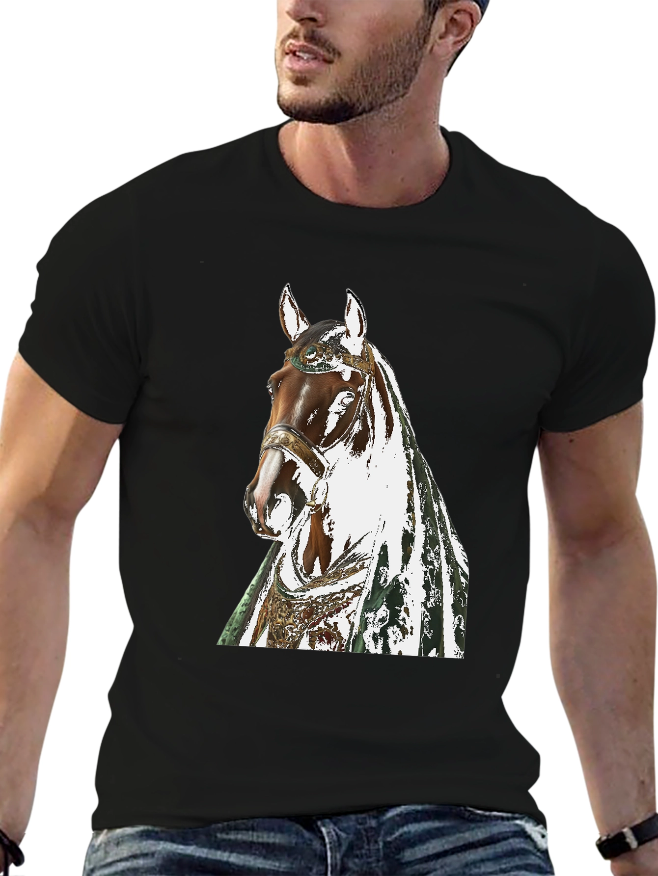 Black Horse Graphic Tee - Black Cotton T-Shirt view 6