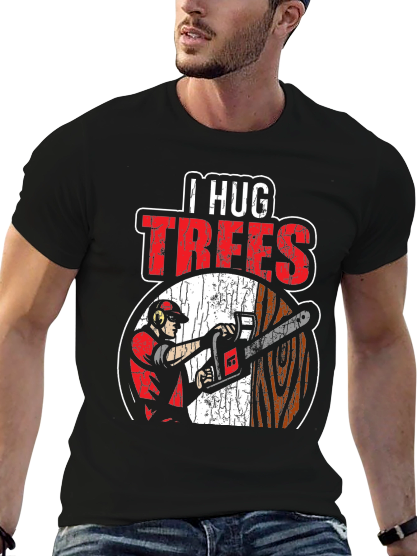 Black I Hug Trees Graphic T-Shirt - Arborist, Lumberjack view 6