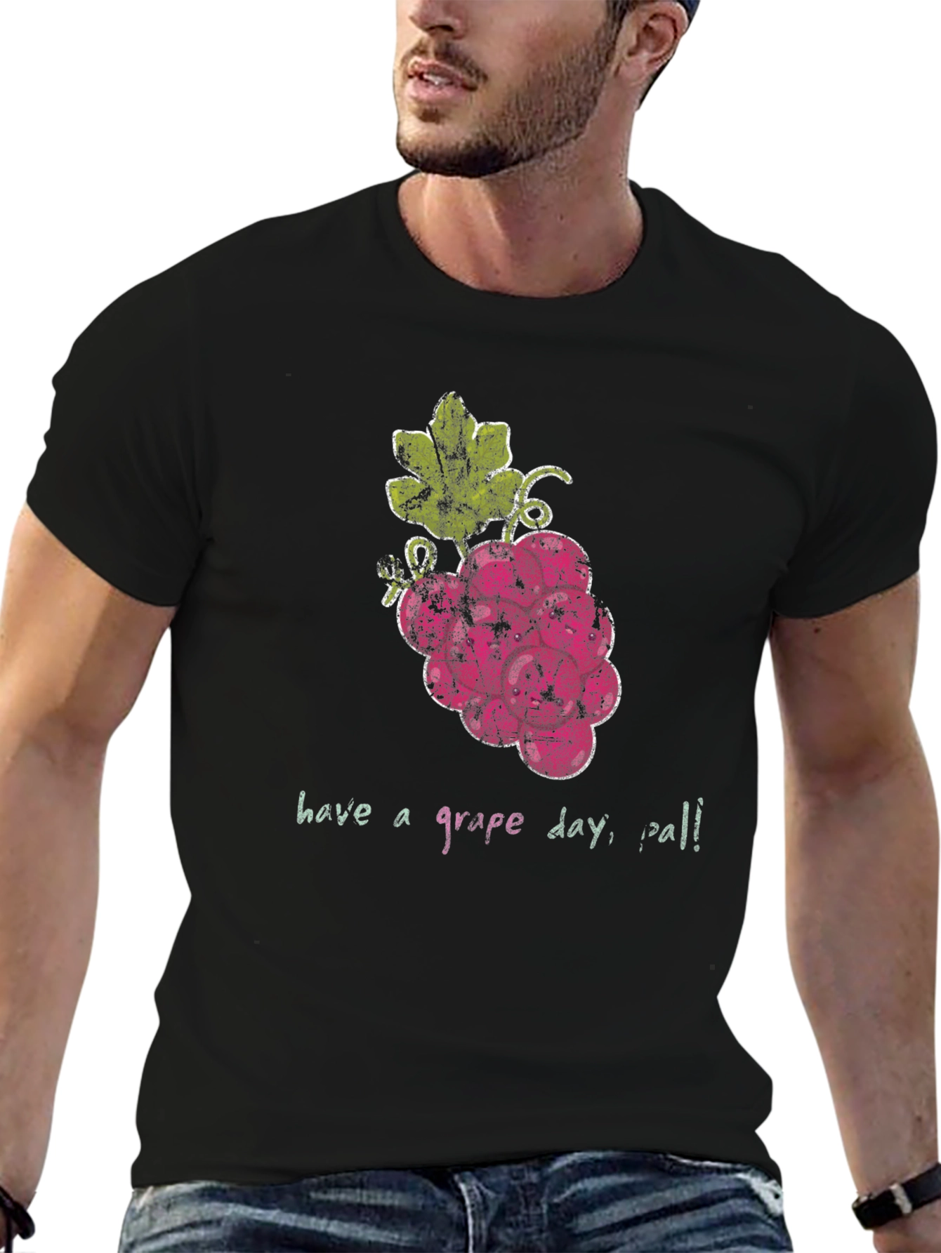 Black Have a Grape Day T-Shirt - Unique Fruit Graphic Tee view 6