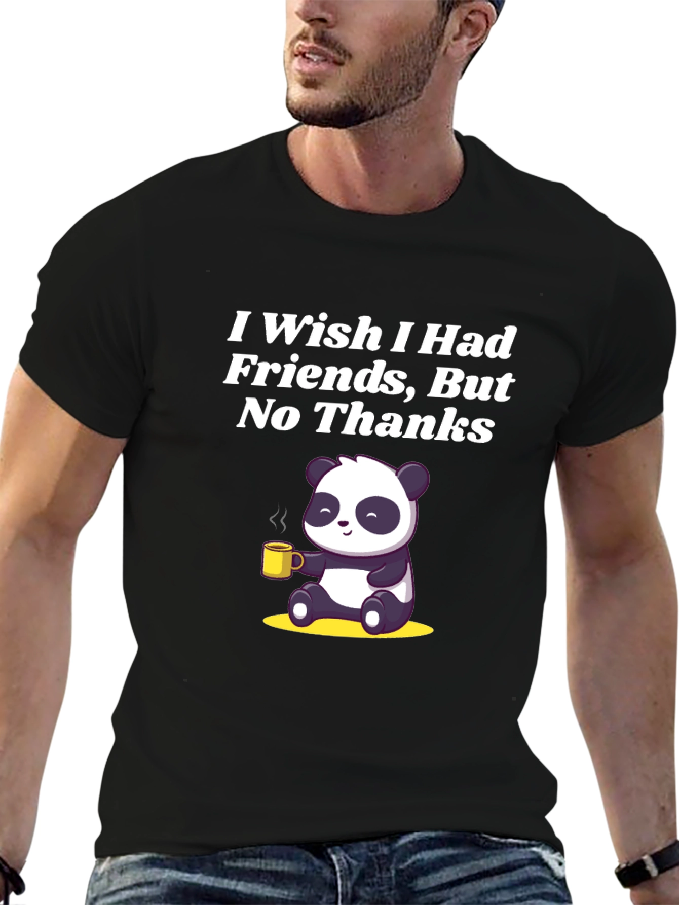 Black I Wish I Had Friends Panda T-Shirt view 6