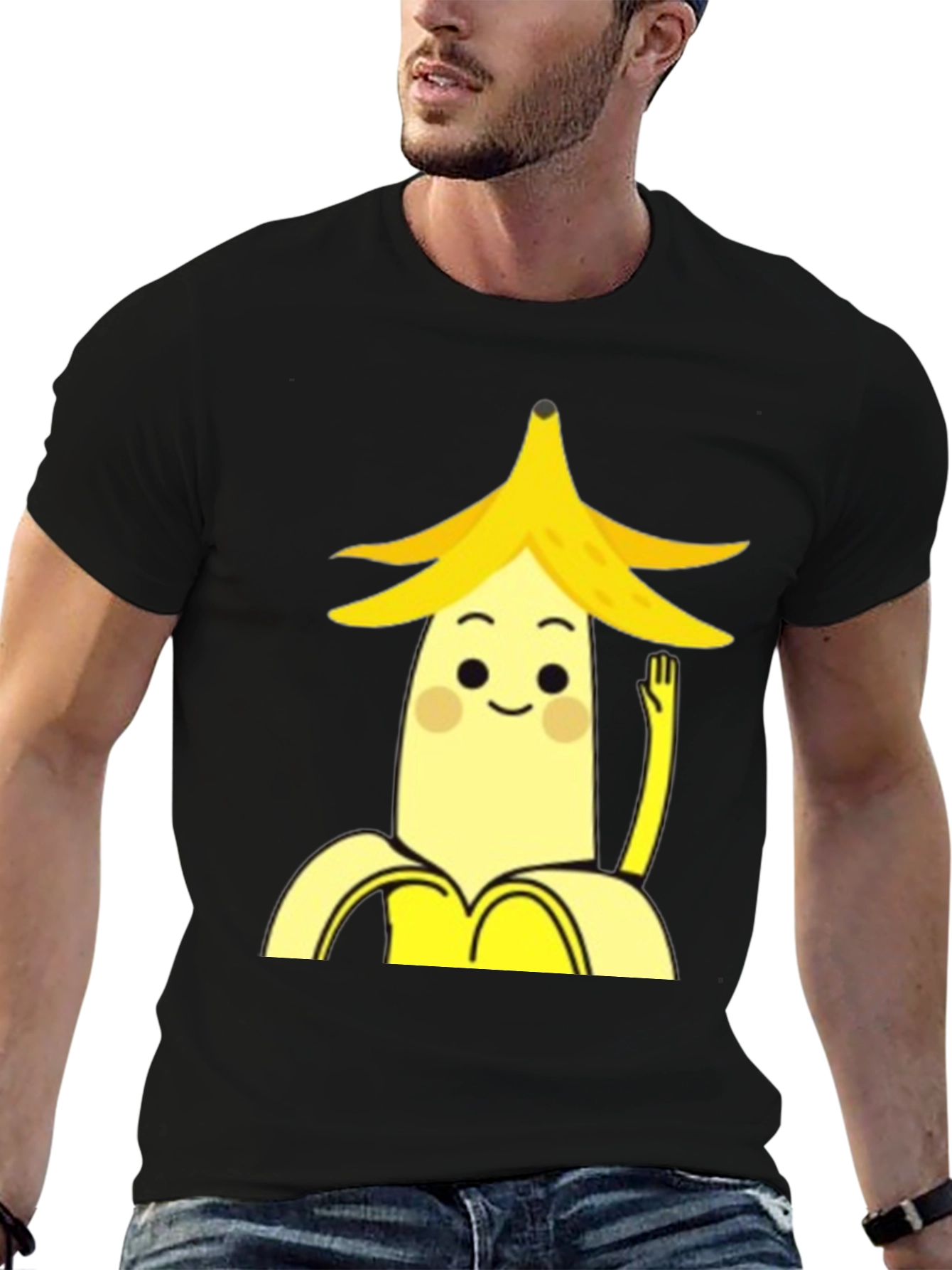 Black Banana Character Graphic Tee - Black Cotton Casual Shirt view 6