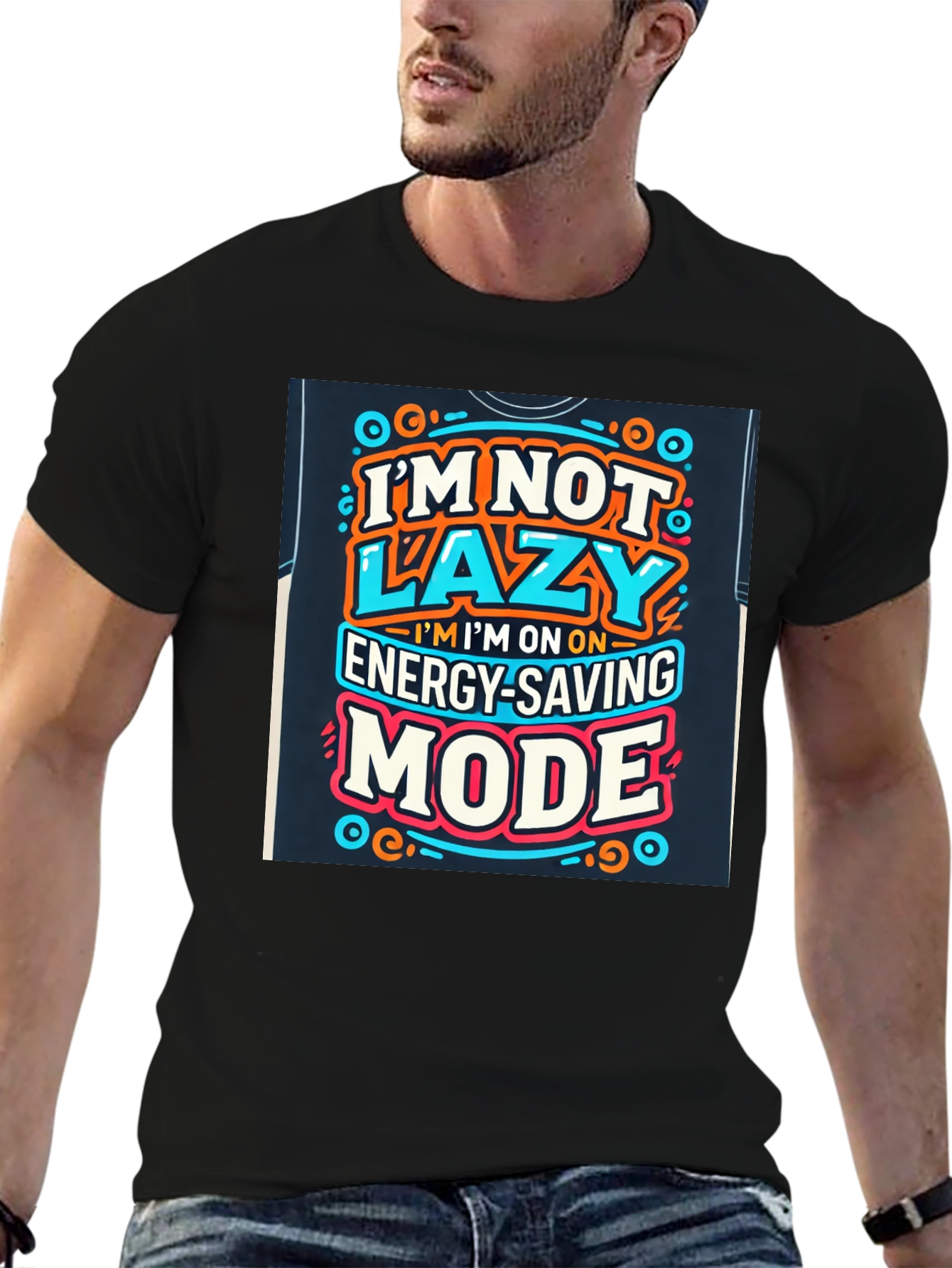 Black Energy Saving Mode Graphic Tee - Lazy Humor T-Shirt view 6