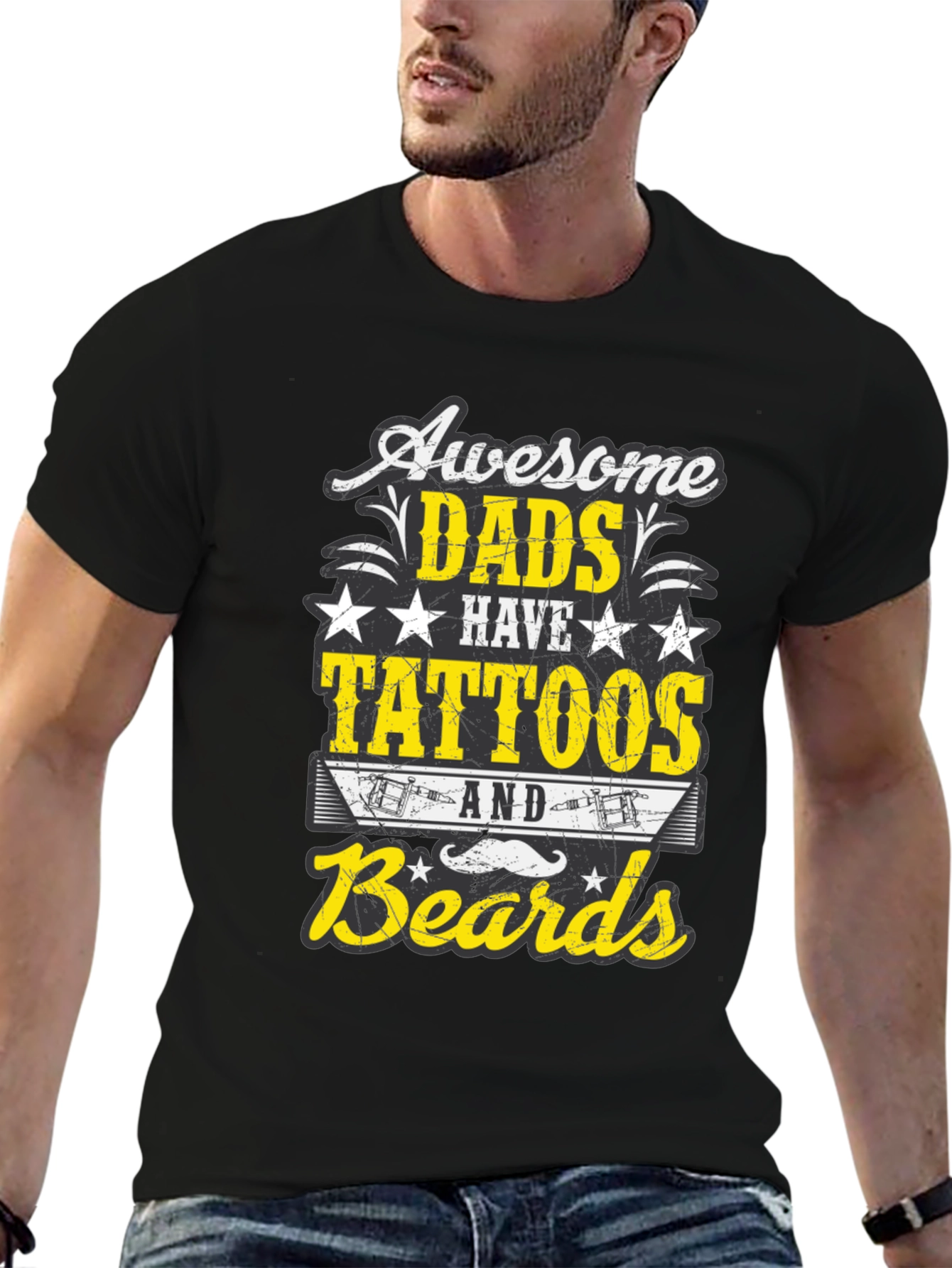 Black Awesome Dads Tattoos & Beards T-Shirt view 6
