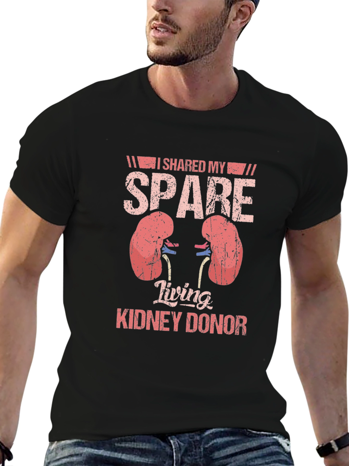 Black Spare Kidney Donor T-Shirt - Organ Donation Awareness Tee view 6