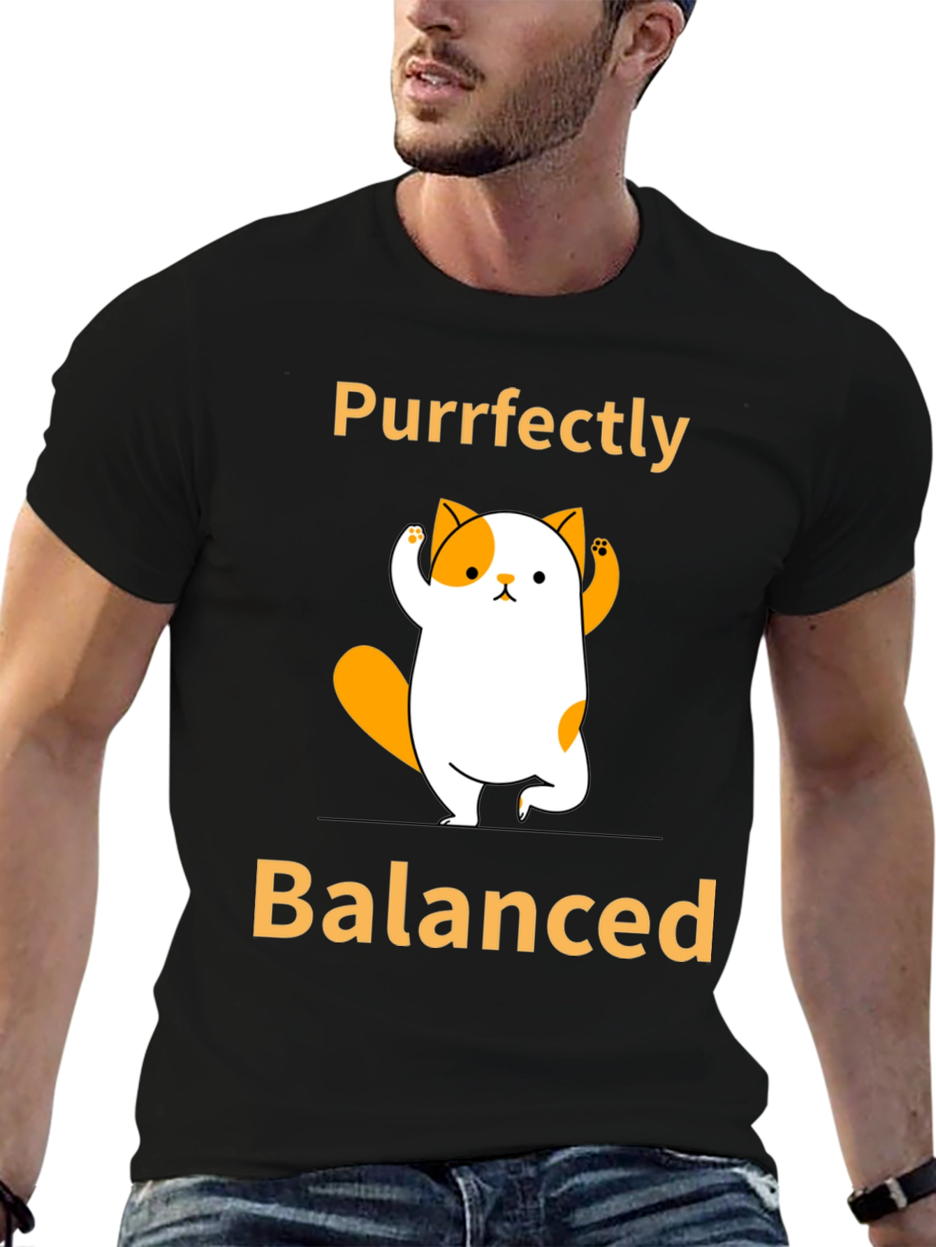 Black Purrfectly Balanced Yoga Cat Graphic T-Shirt view 6