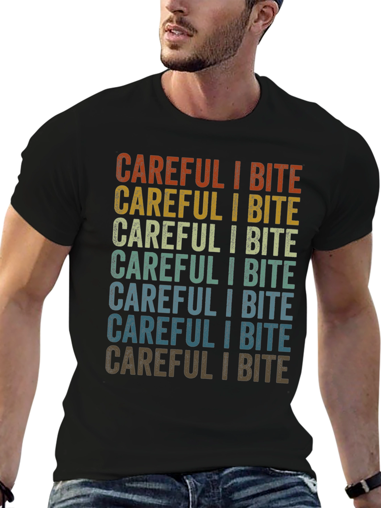 Black Careful I Bite Graphic T-Shirt - Retro Style view 6