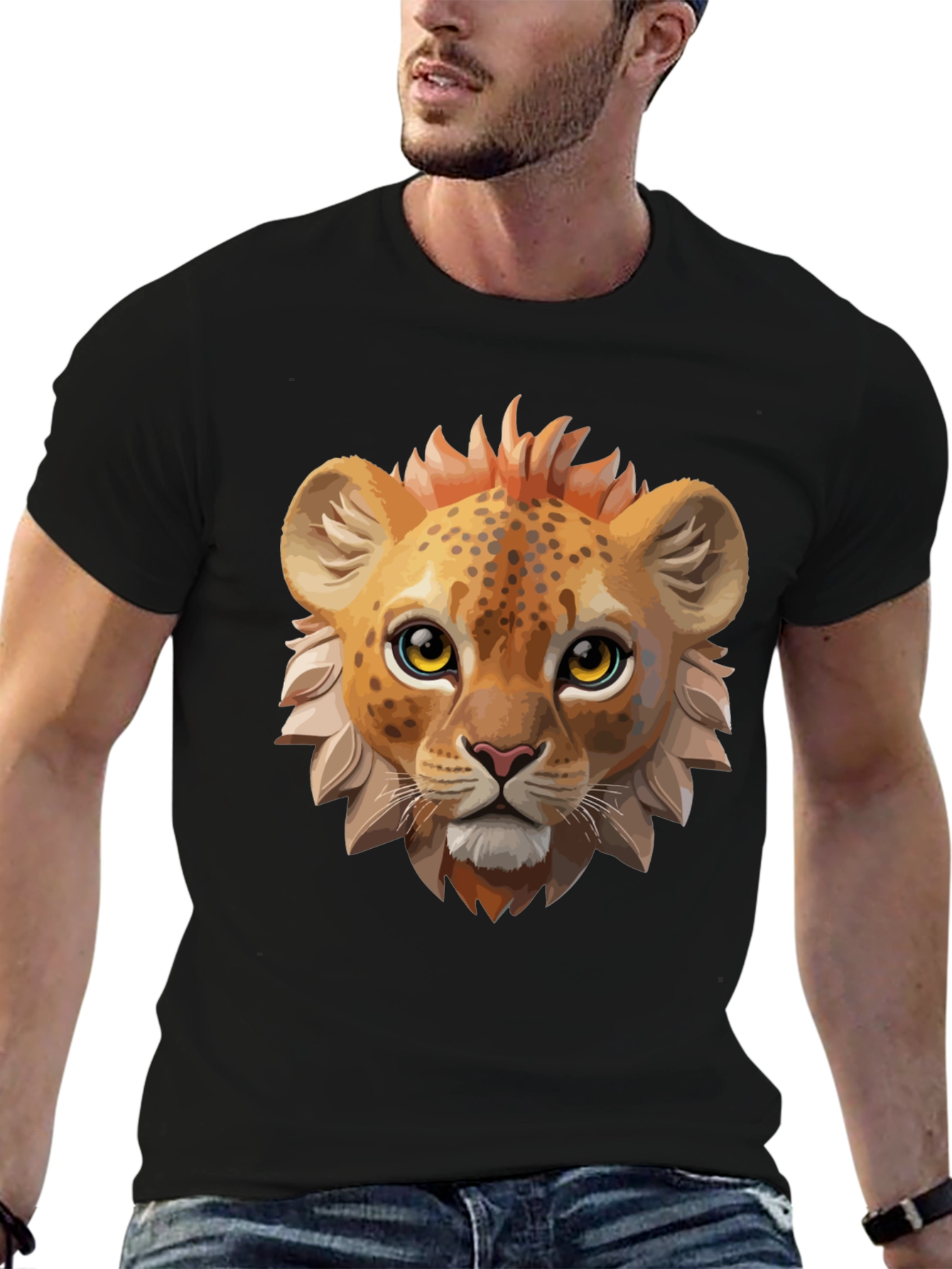 Black Lion Cub Graphic Tee - Black Cotton Shirt view 6