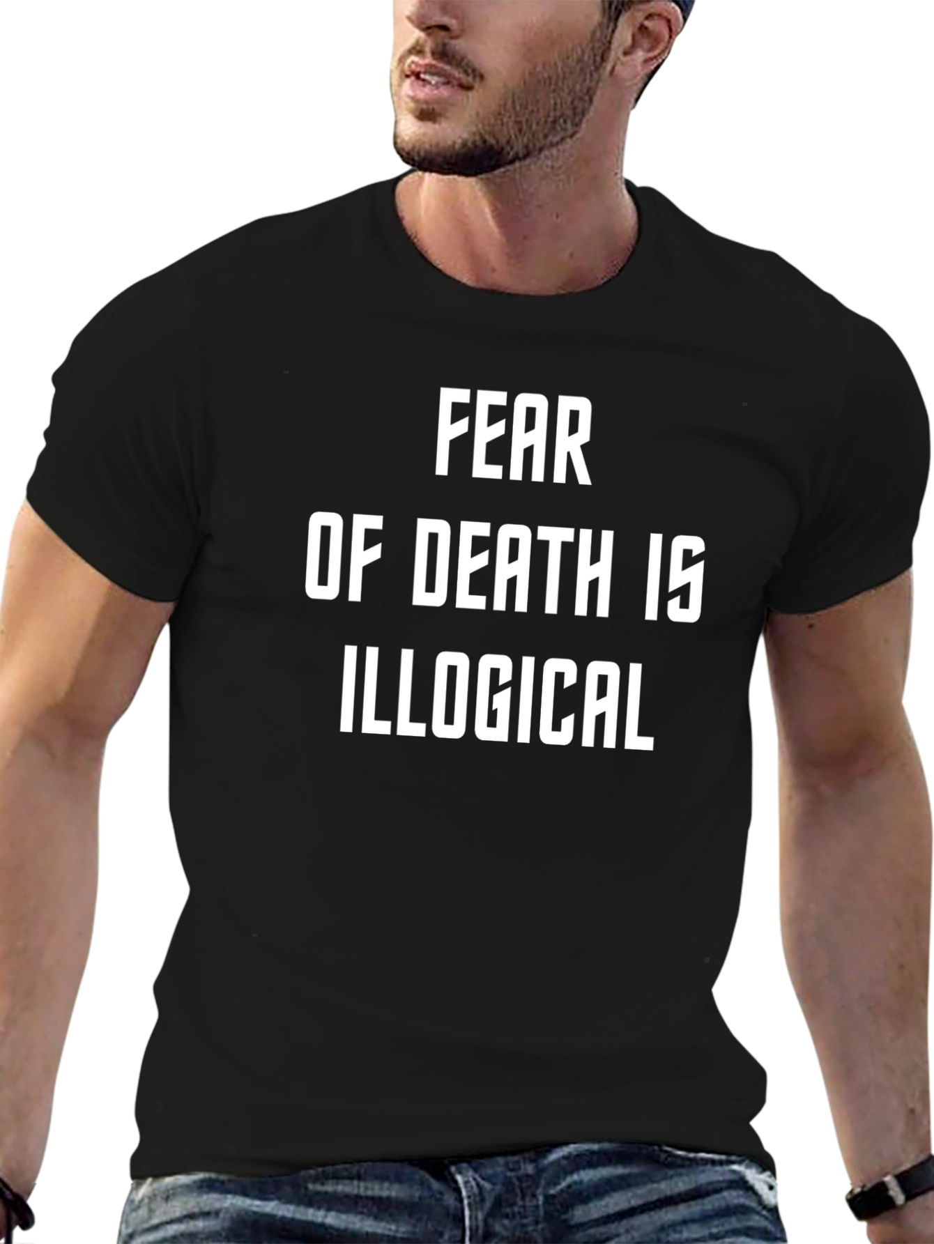 Black Fear of Death is Illogical T-Shirt view 6