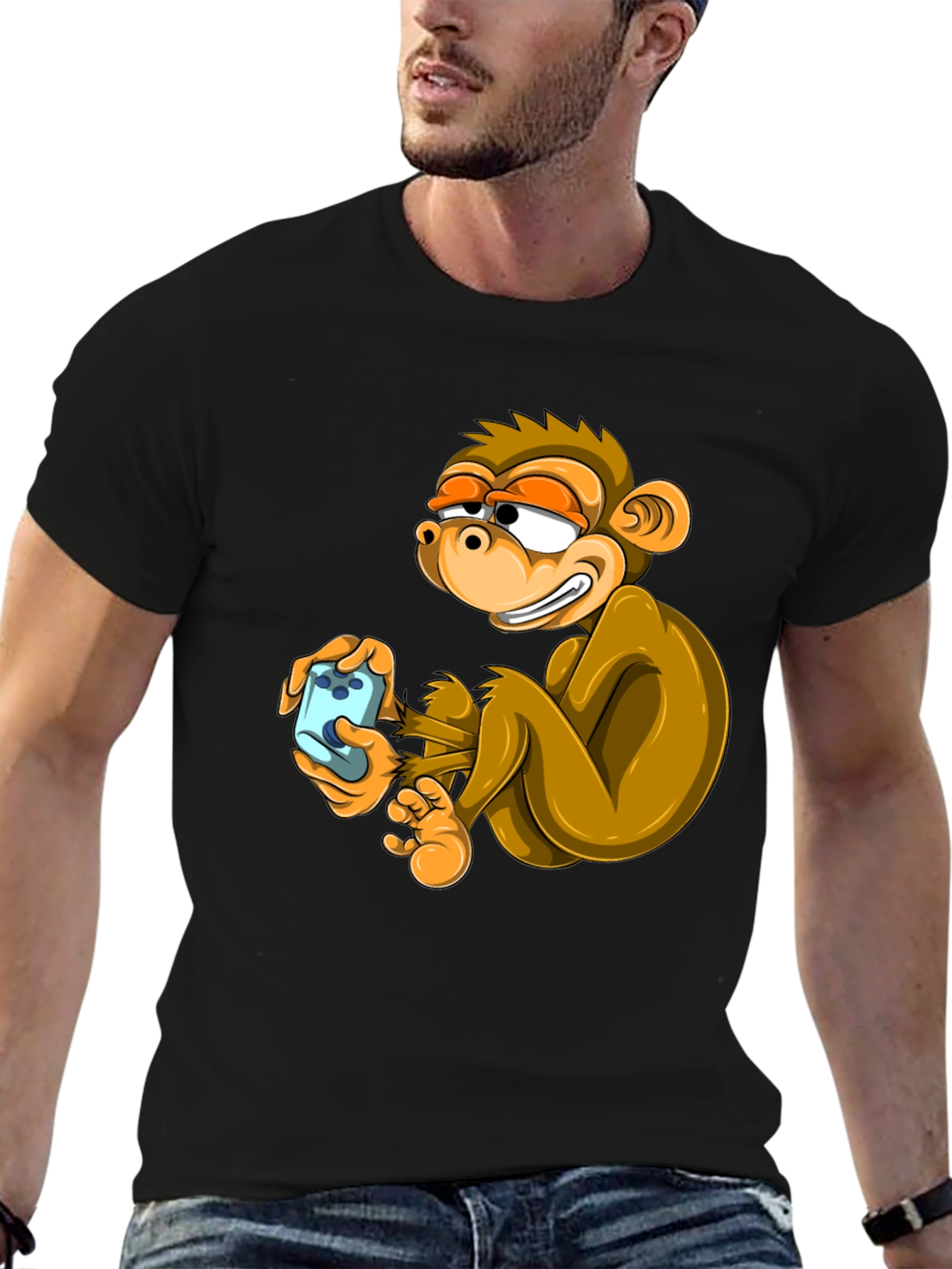 Black Funny Monkey Graphic Tee - Black Cotton T-Shirt view 6