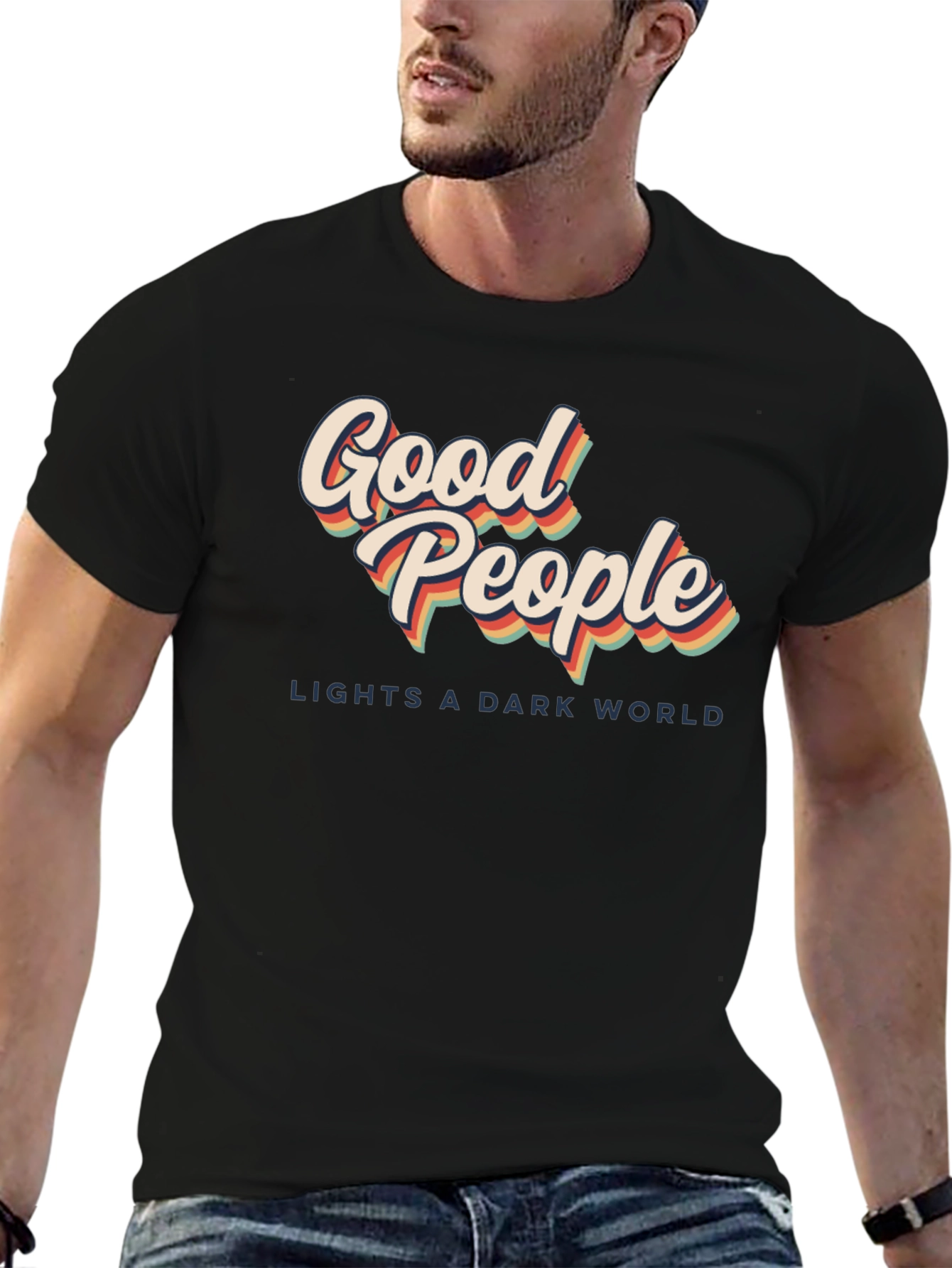 Black Good People Retro Graphic T-Shirt - Lights A Dark World view 6