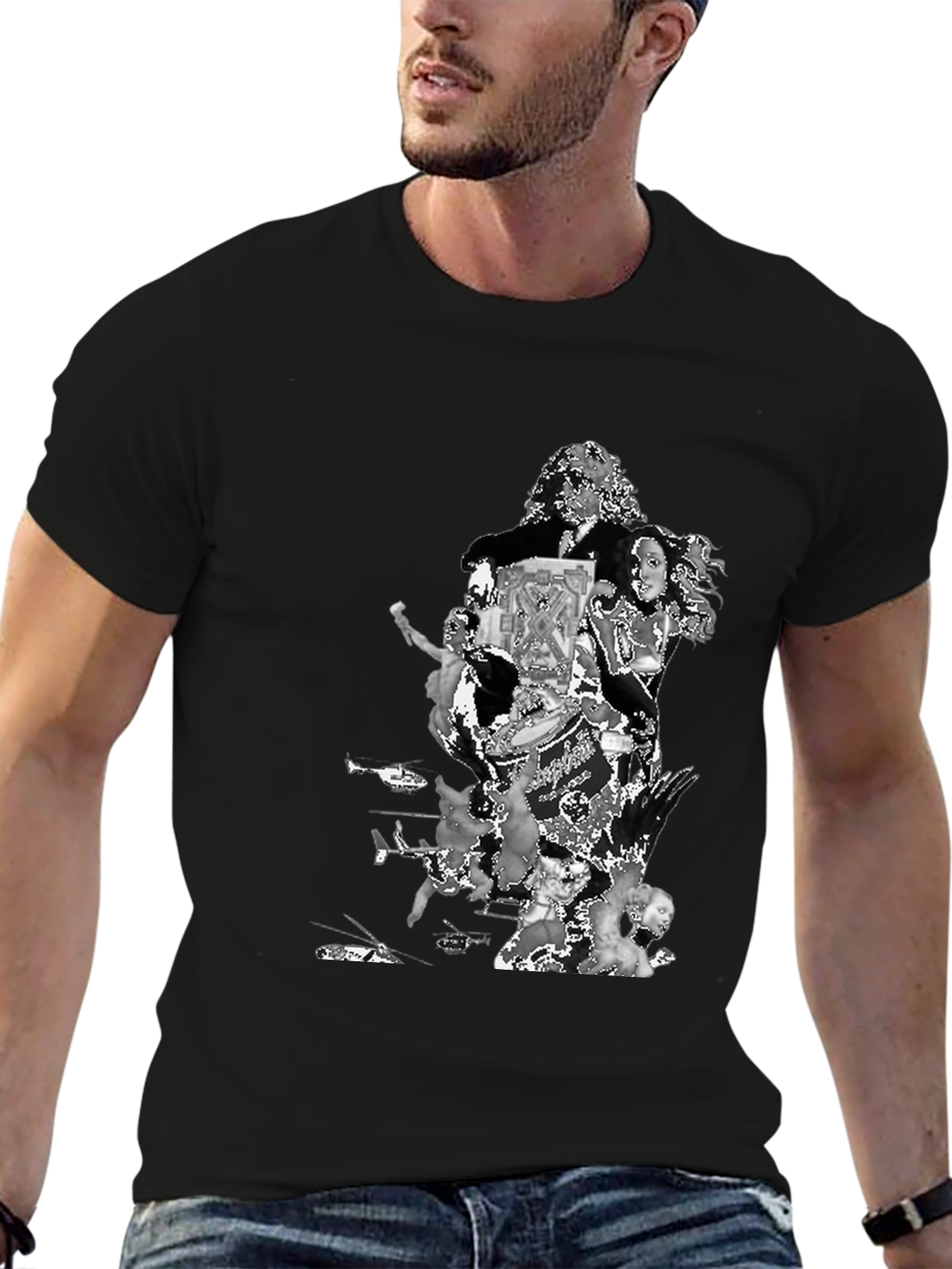 Black Retro Collage Graphic T-Shirt - Black view 6