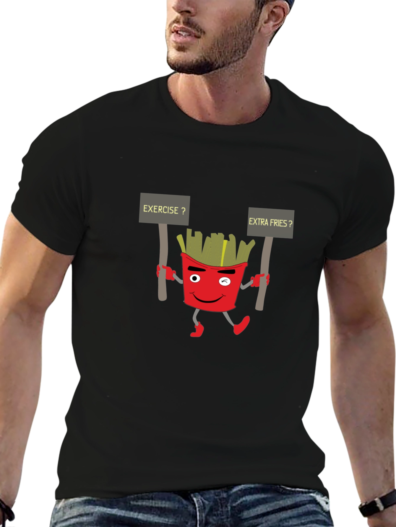 Black Funny French Fries T-Shirt view 6