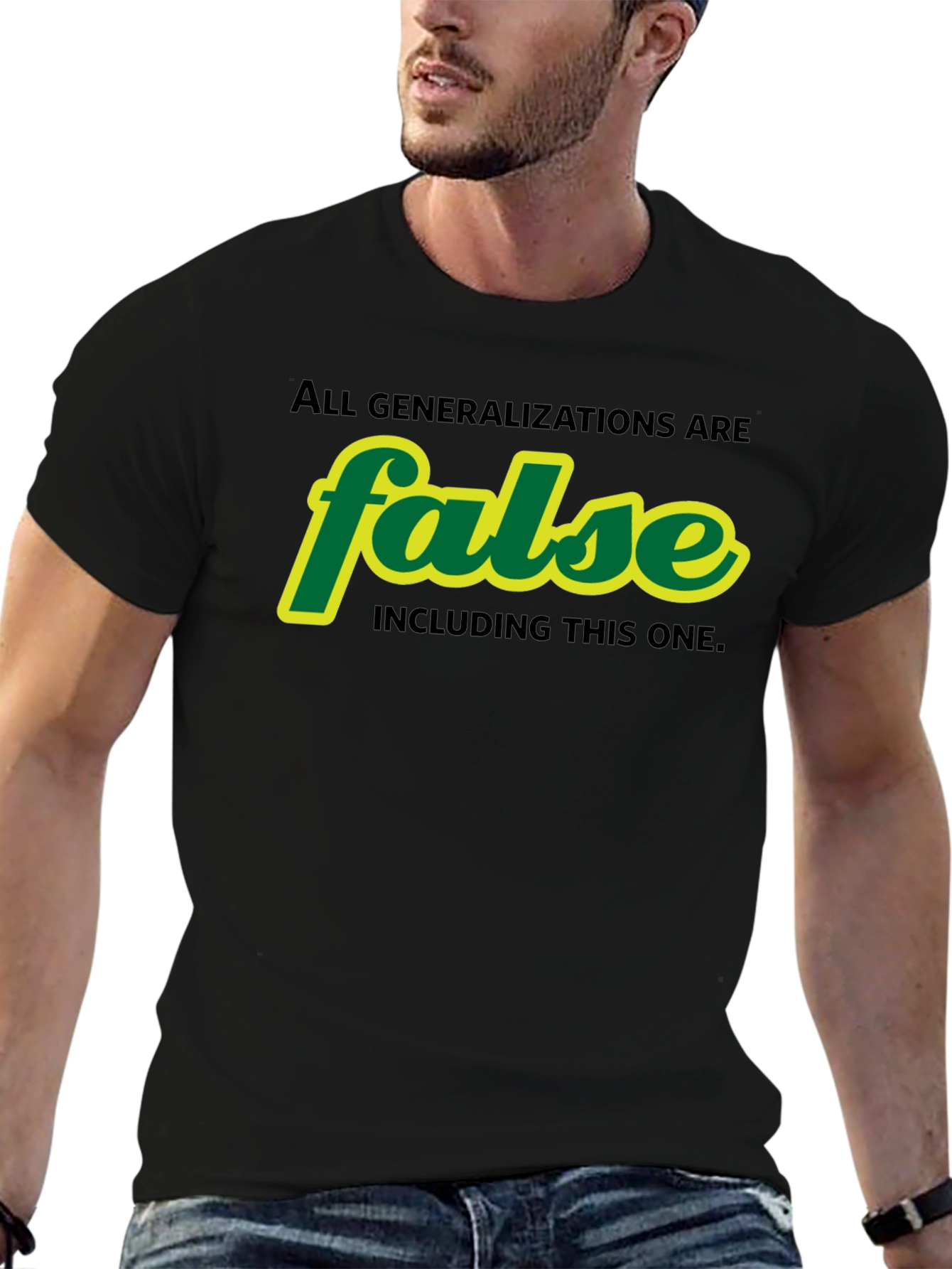 Black False Generalizations Funny Graphic T-Shirt view 6