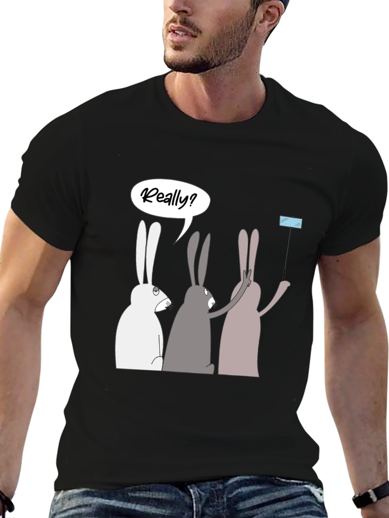 Black Rabbit Trio Men's Black Graphic T-Shirt view 6