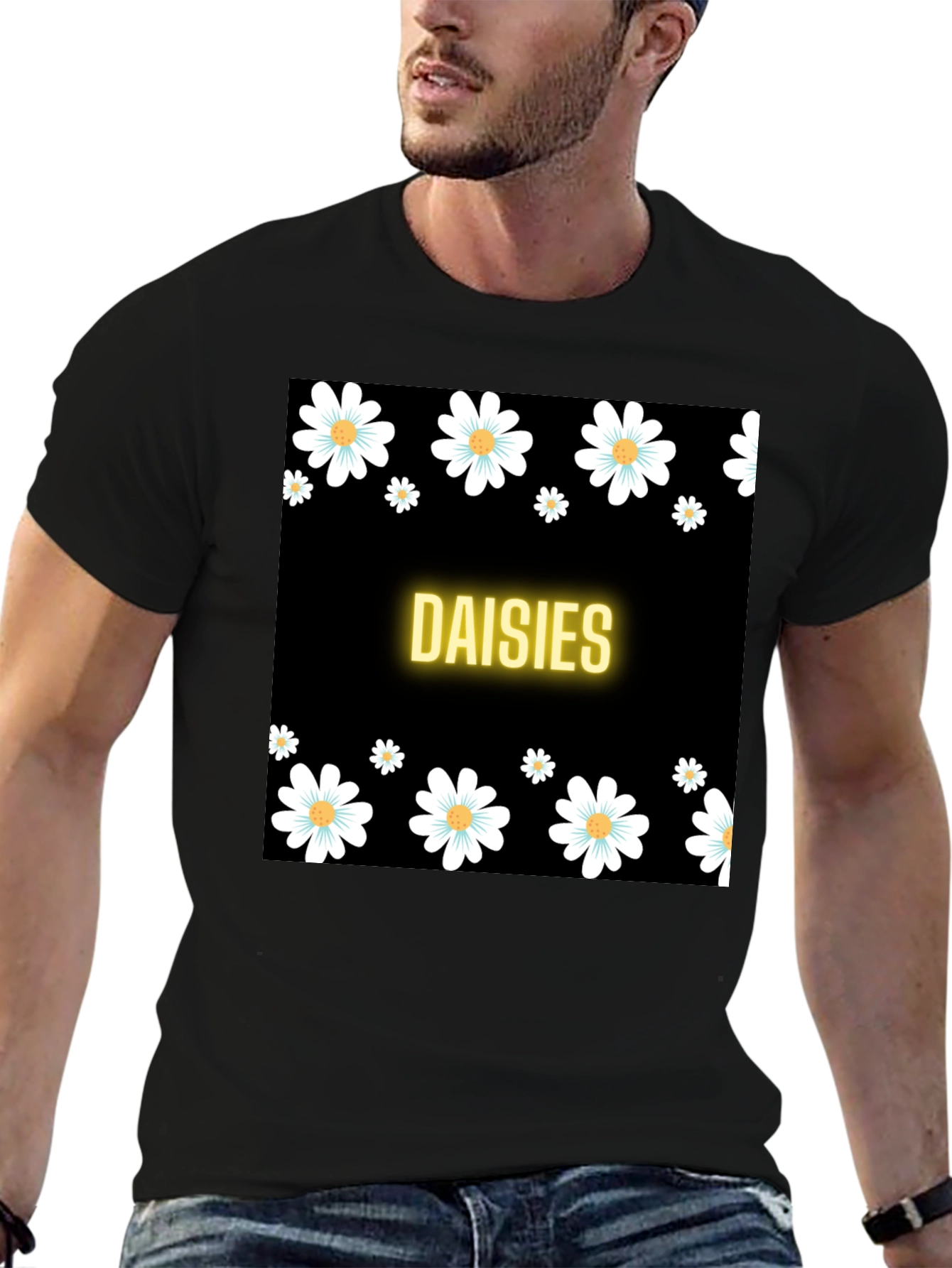 Black Daisies Black T-Shirt view 6